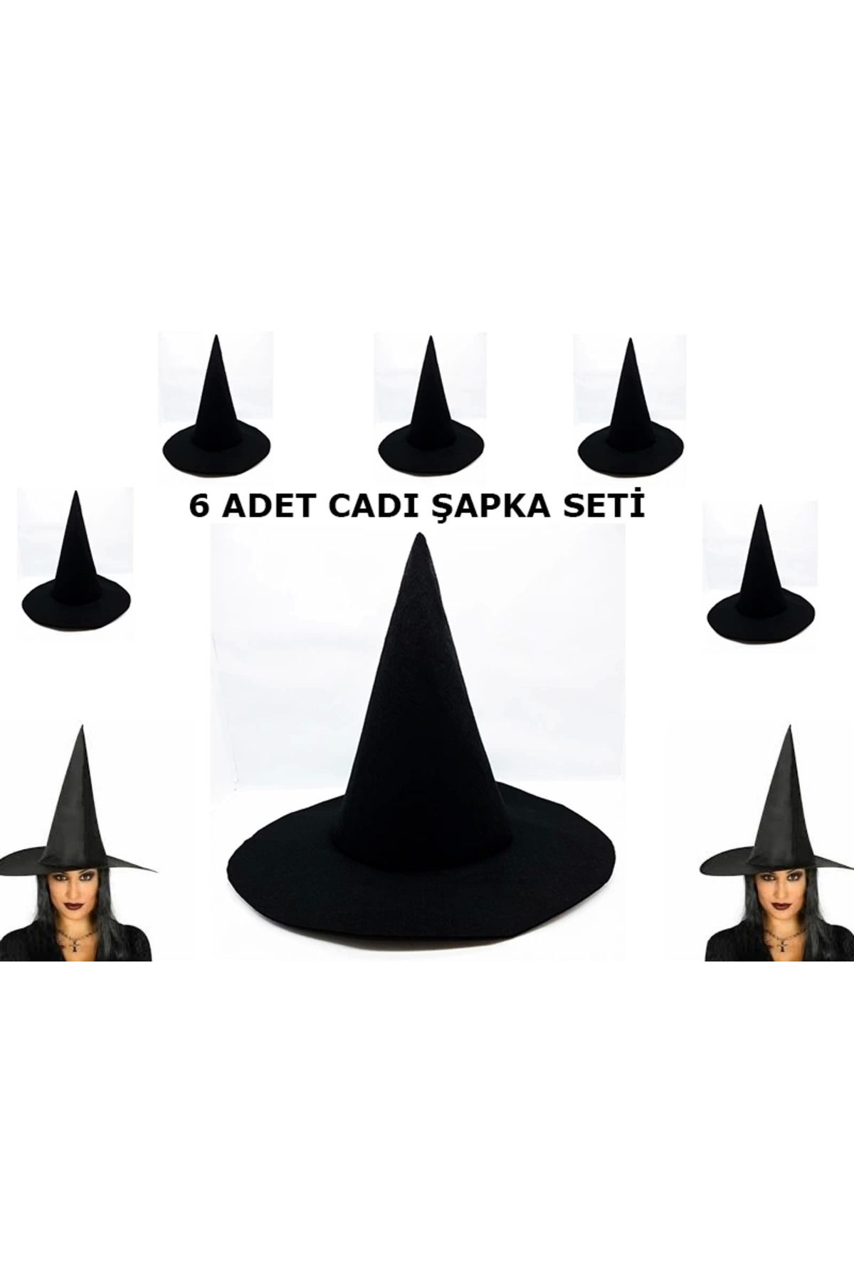 Yuba Avm Siyah Cadı Şapkası Keçe Yetişkin Boy 6 Adet