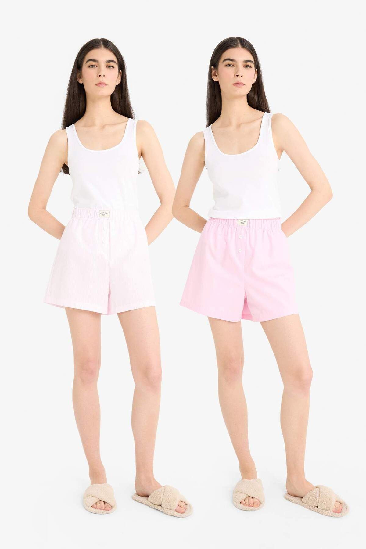 DeFacto-Regular Fit Short Length Poplin Set de 2 pijamale Bottom-fall In Love E4342ax25sm 2