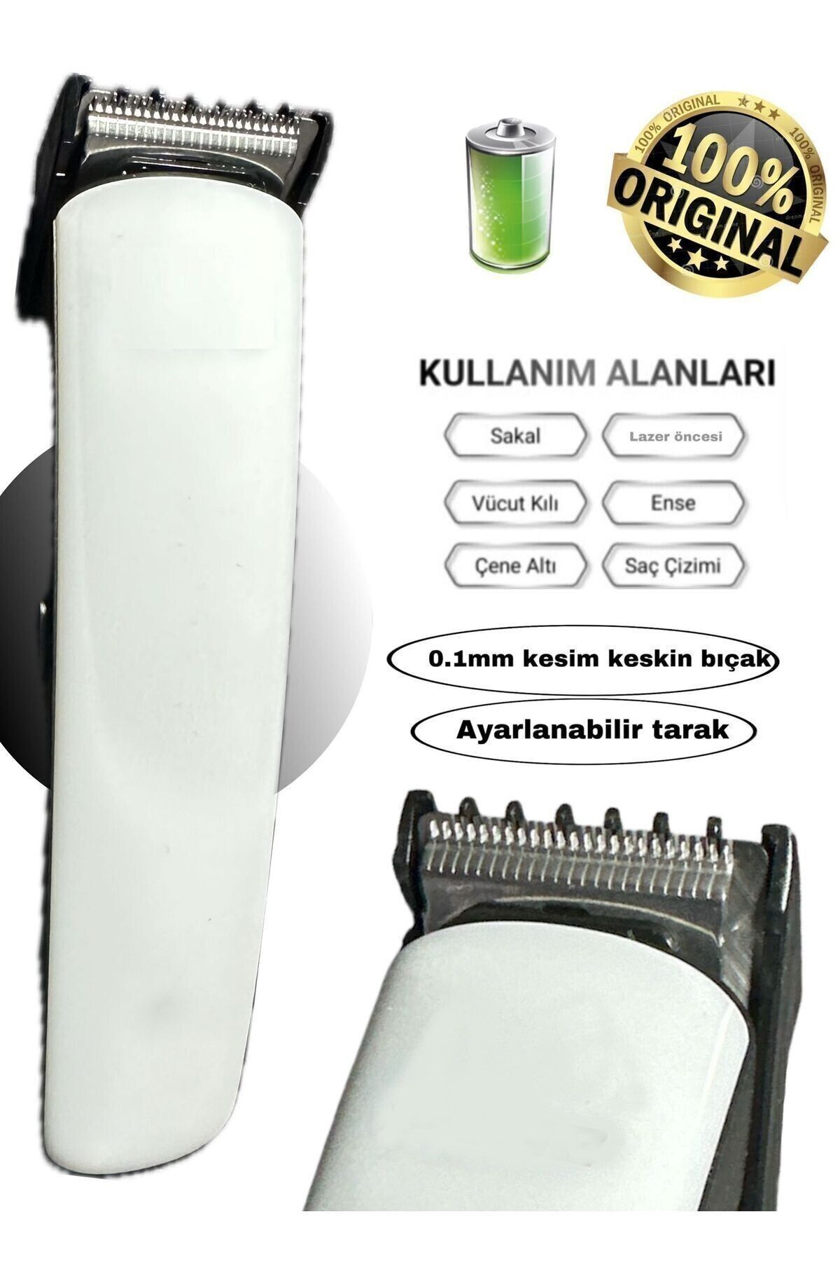 Fixport Şarjlı Lazer Öncesi Vücut Tüy Kısaltma Sakal Ense Çizim Tıraş Makinesi 1014
