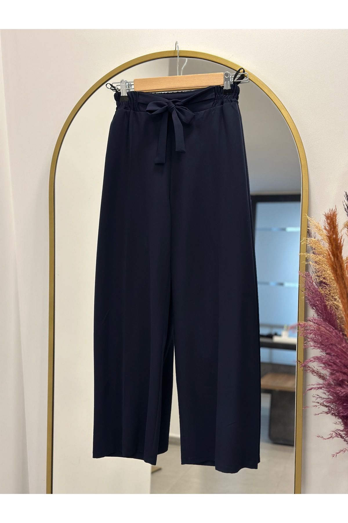 MİHRA STORE Asu Kuşaklı Bol Paça Pantolon-MT1445 Lacivert