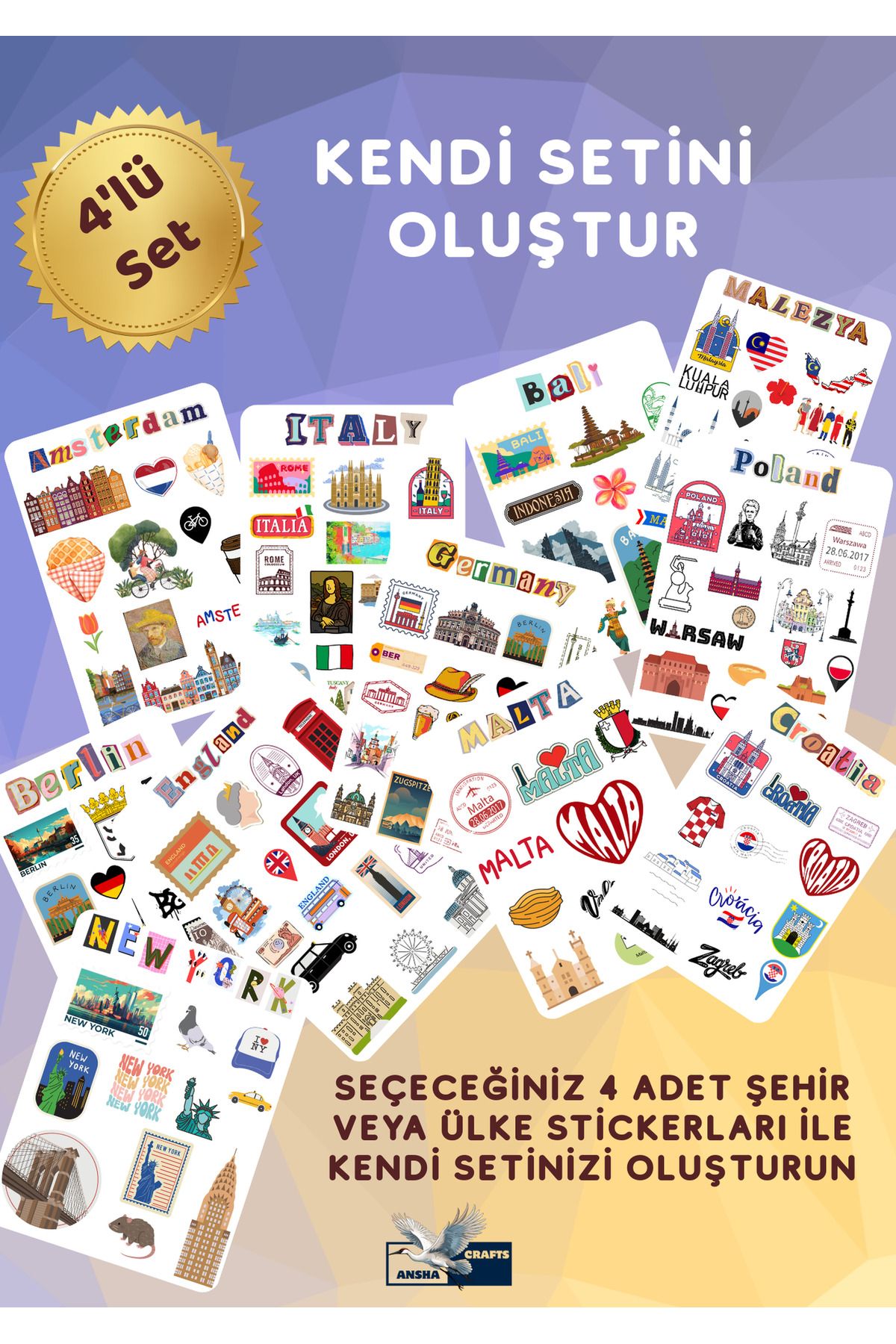 ANSHA CRAFTS Kendi 4'lü Sticker Setininizi Oluşturun!!- Bullet Journal - Ajanda - Planner - Defter- Laptop- Valiz