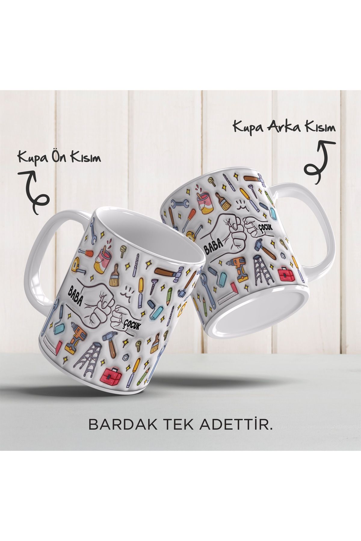 YELKOVAN TASARIM Babalar Günü Kişiye Özel İsimli, 3D Tasarımlı, Hediye Porselen Kupa