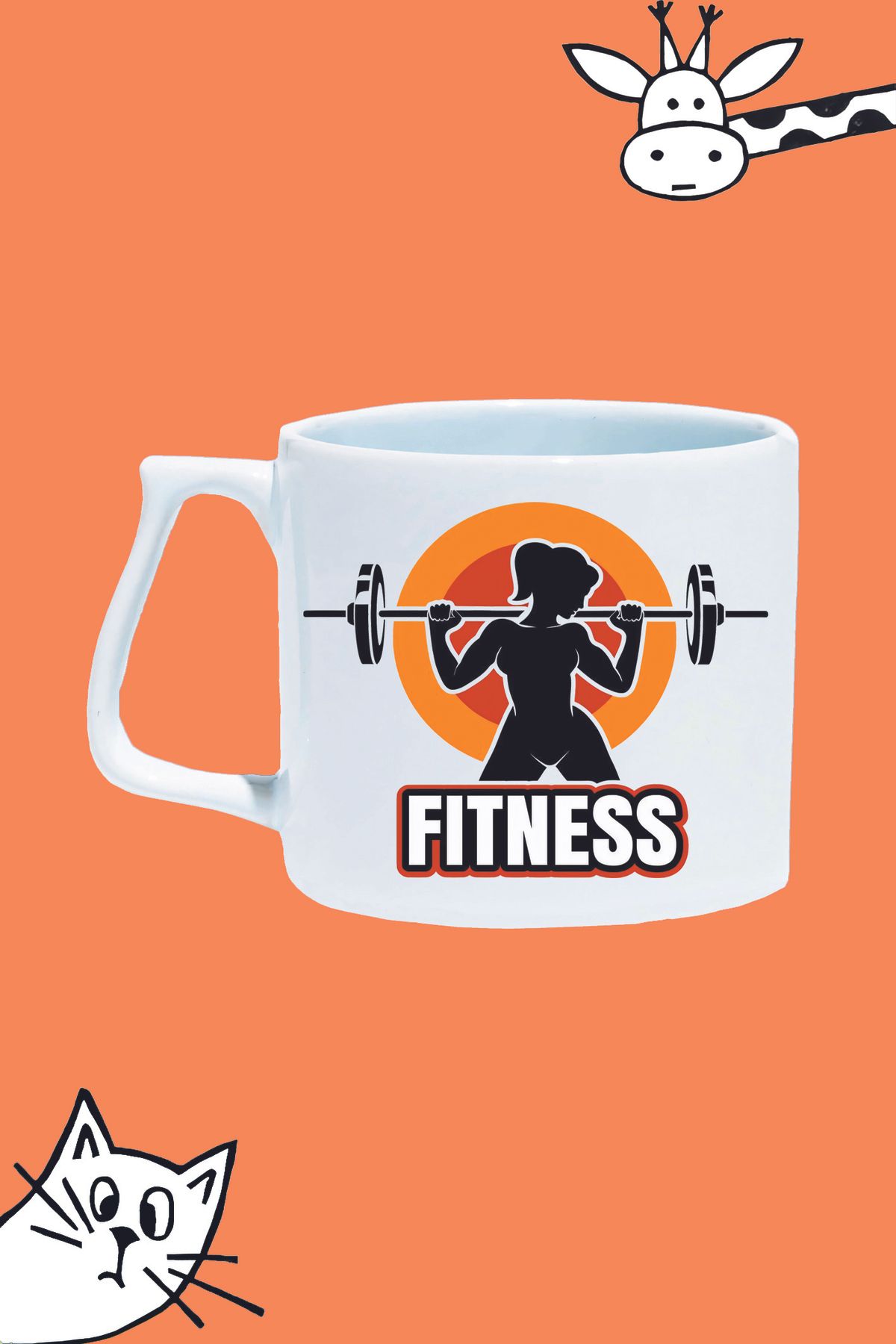 Olympus plus FITNESS GYM BARBELL GIRL HALTERCİ KIZ TASARIM BASKILI BEYAZ LÜKS KUPA BARDAK
