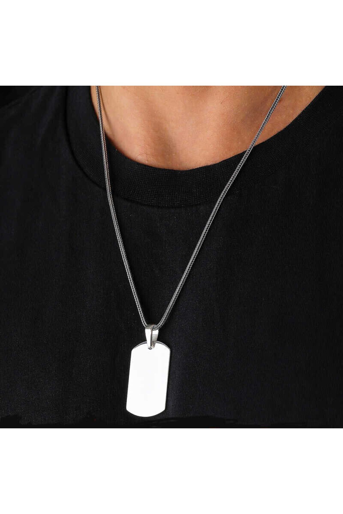 shop Kare Plaka 925 Ayar Gümüş Erkek Kolye