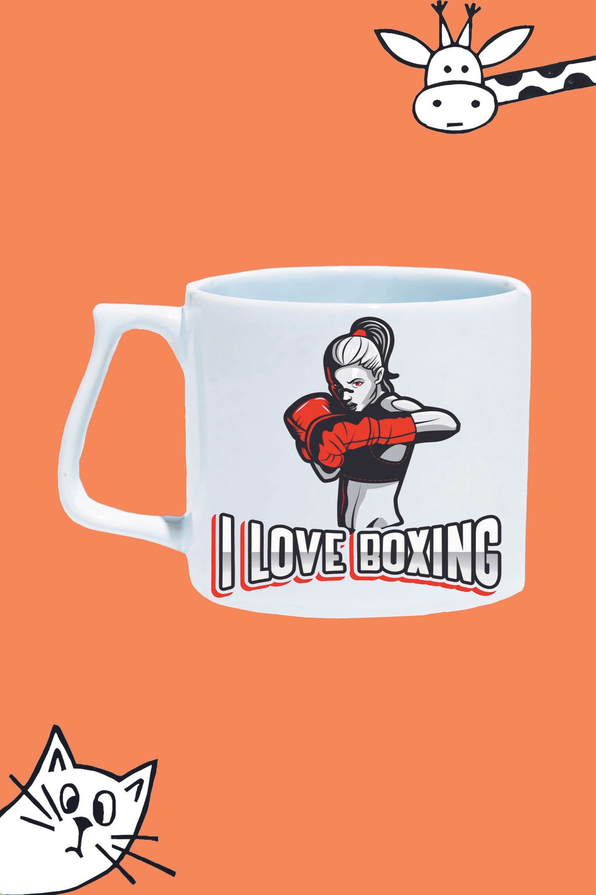 Olympus plus I LOVE BOXING BOKSÖR KIZ BOK ELDİVEN TASARIM BASKILI BEYAZ LÜKS KUPA BARDAK
