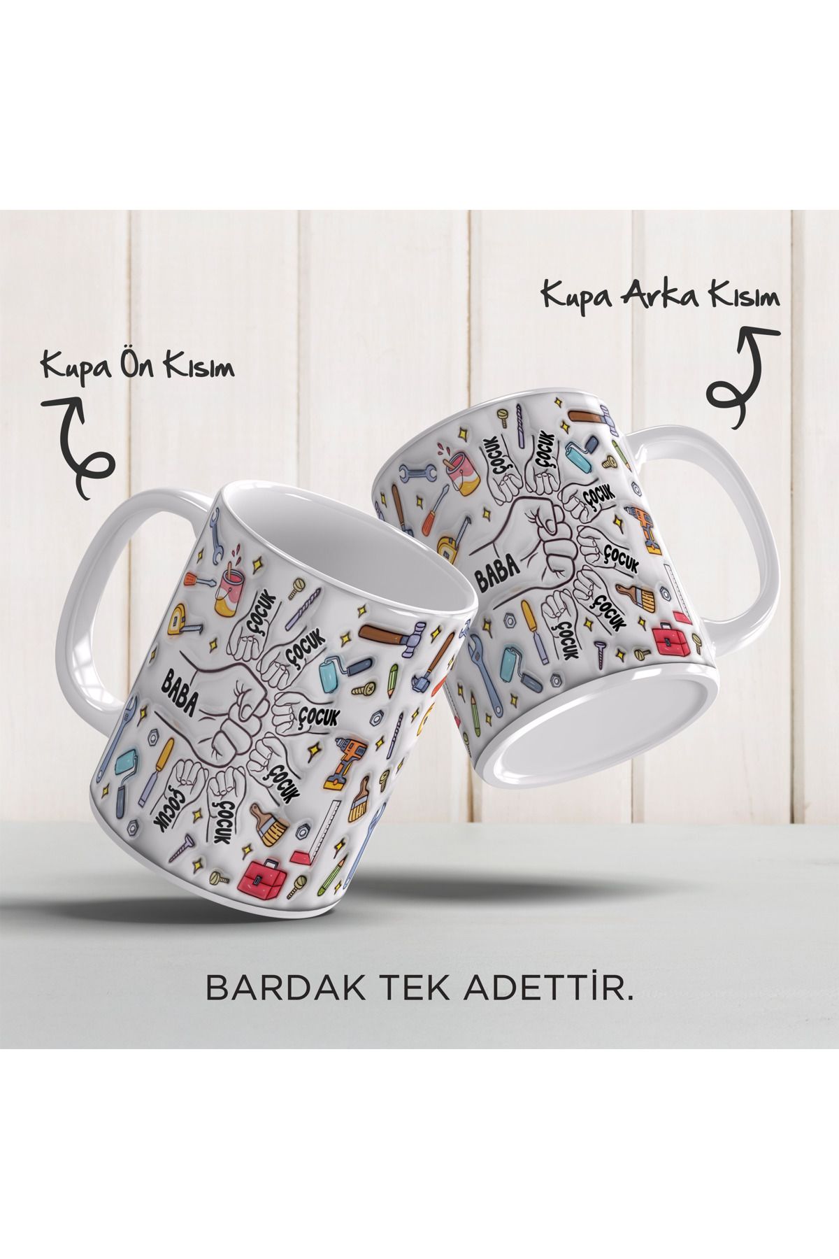 YELKOVAN TASARIM Babalar Günü Kişiye Özel İsimli, 3D Tasarımlı, Hediye Porselen Kupa