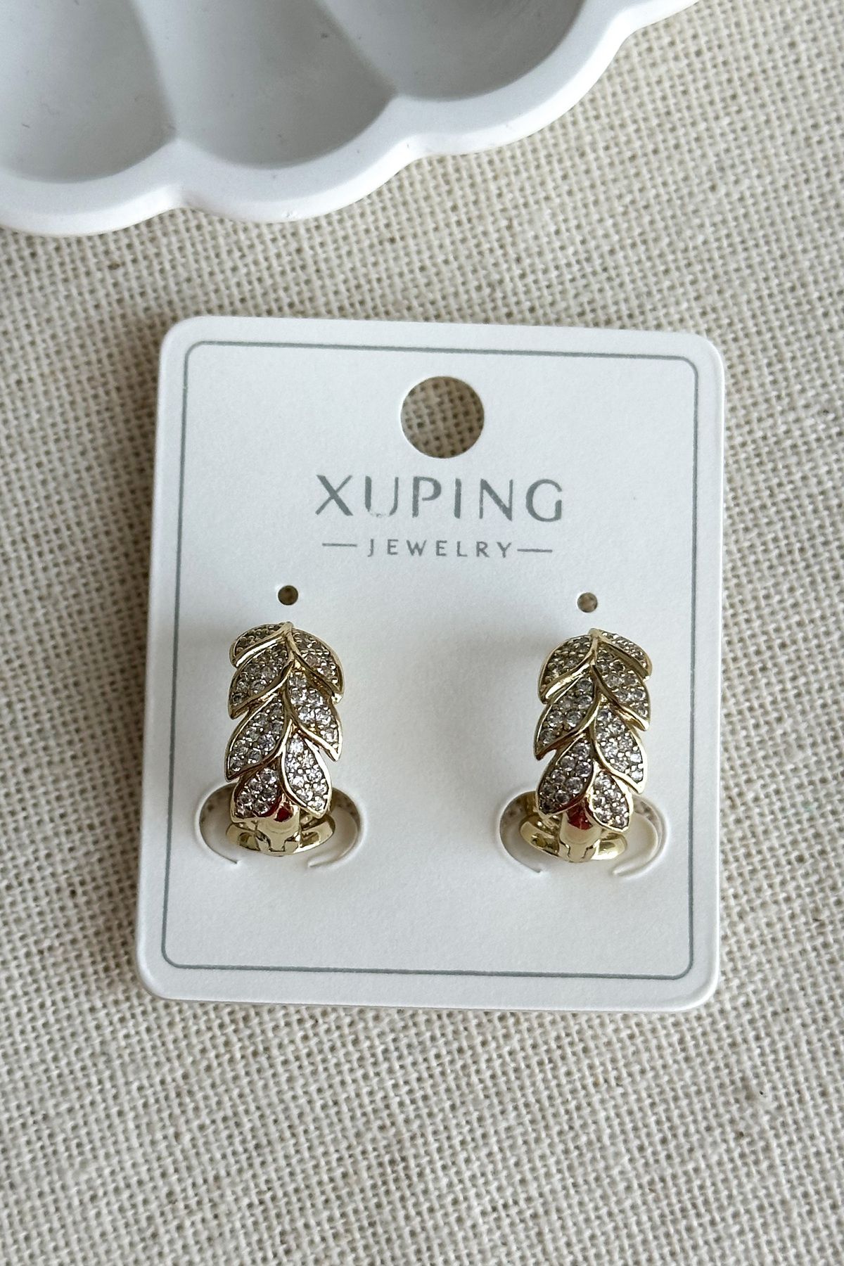 Modacaprea Xuping 14K Yaprak Halka Taşlı Kadın Küpe – Kararmaz | Kadın Takı Xuping Küpe