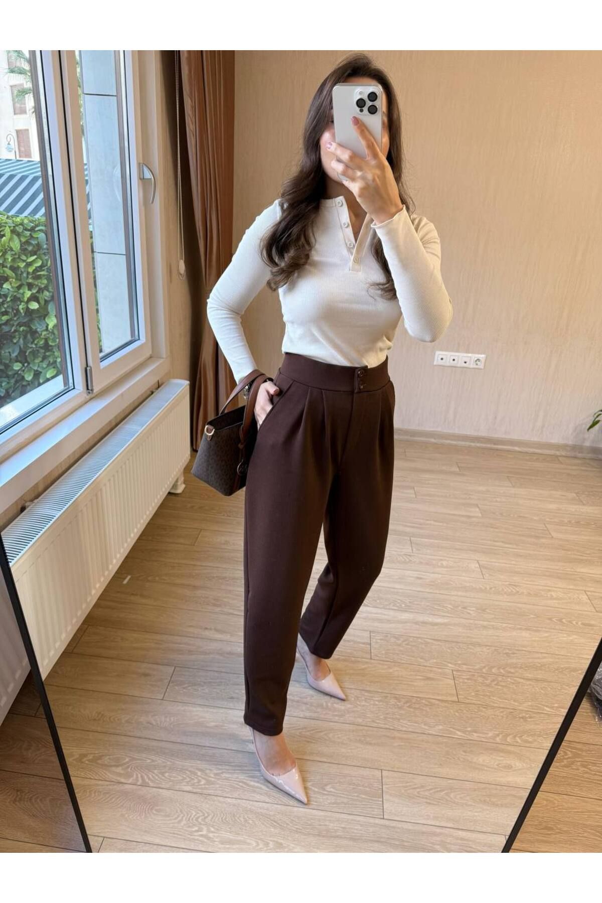 Butik Çift düğme pileli havuç kalıp pantolon
