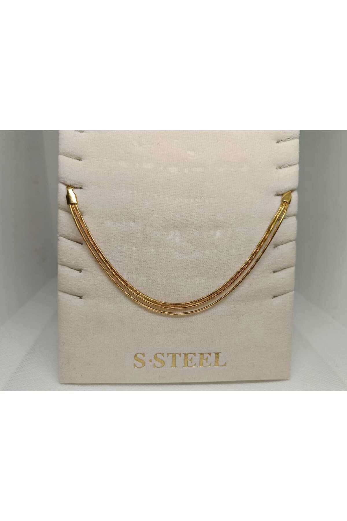 Store 316l 3Lü Zencirli Paslanmaz Çelik Gold Bileklik