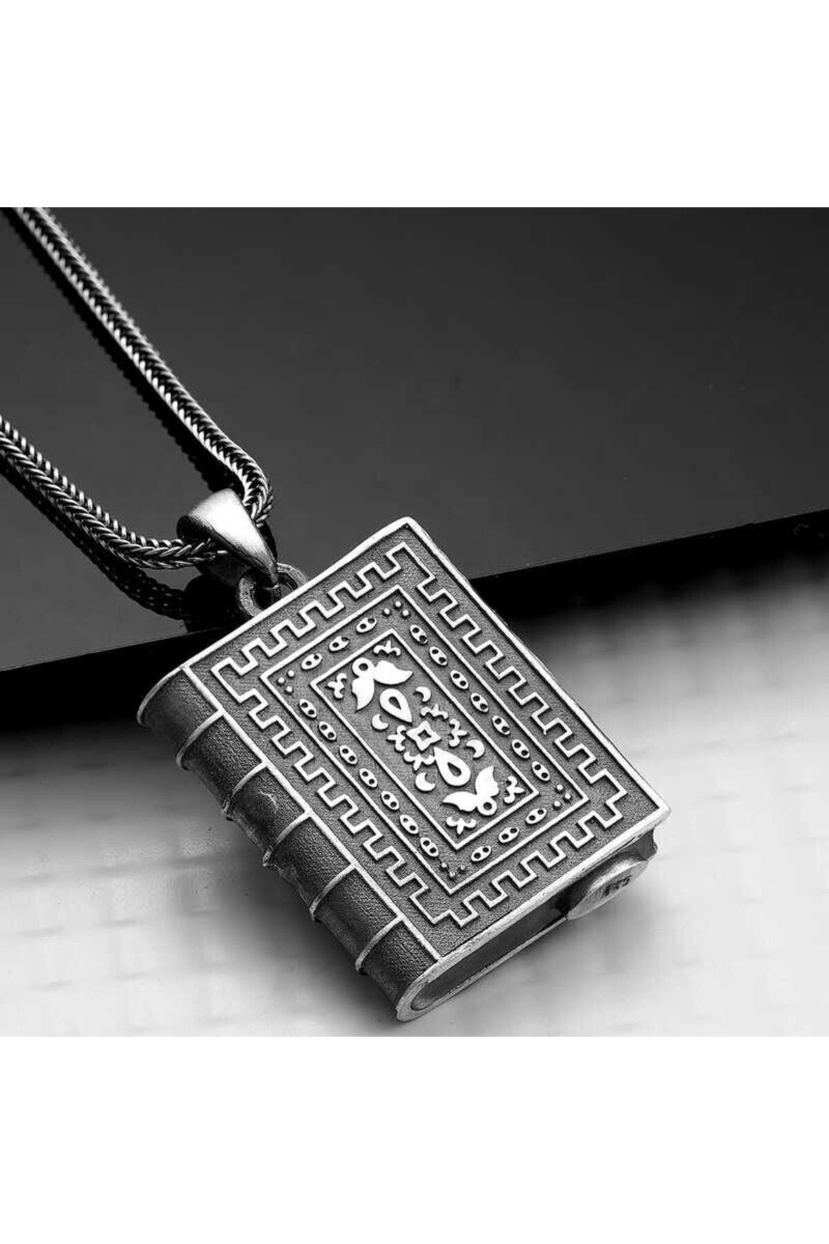 shop Kare İçi Açılabilen Allah Muskalık 925 Ayar Gümüş Erkek Kolye
