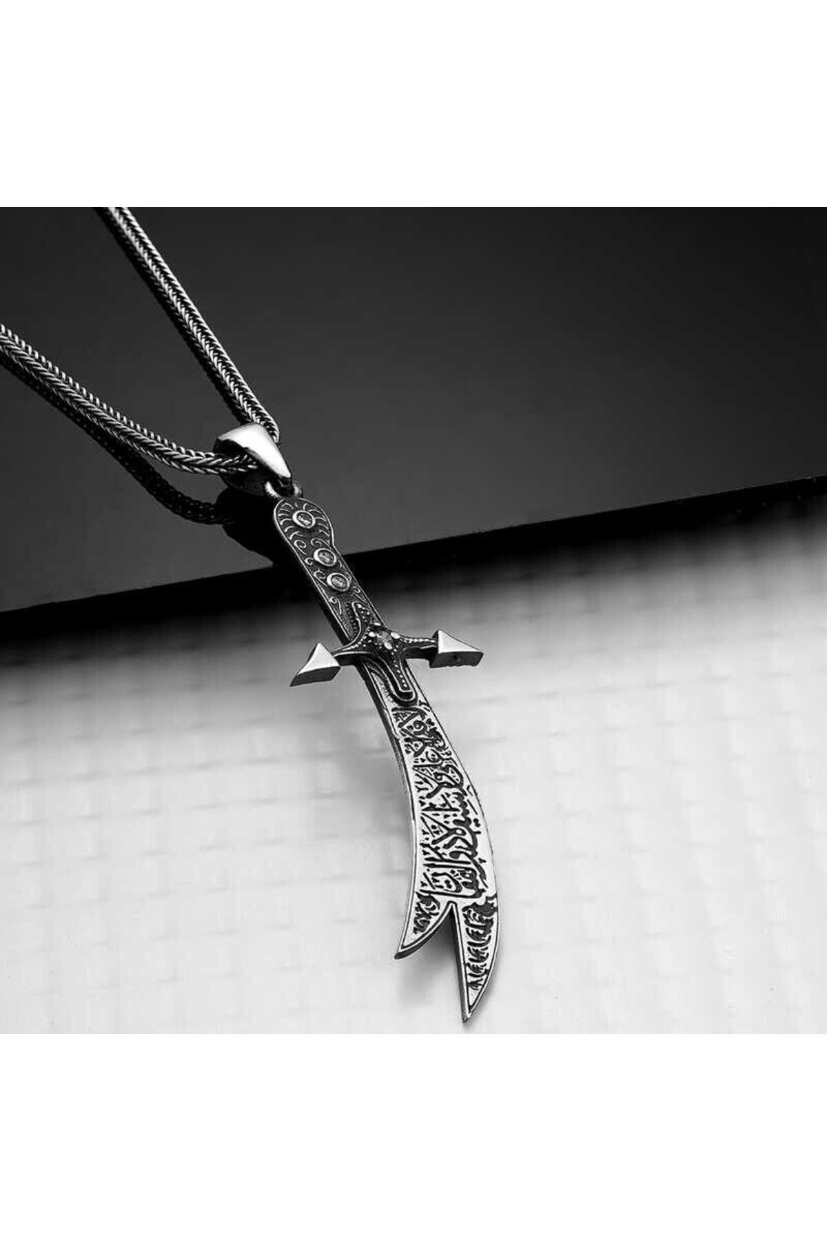 shop Hz Ali Zulfikar Kılıcı Desenli 925 Ayar Erkek Gümüş Kolye