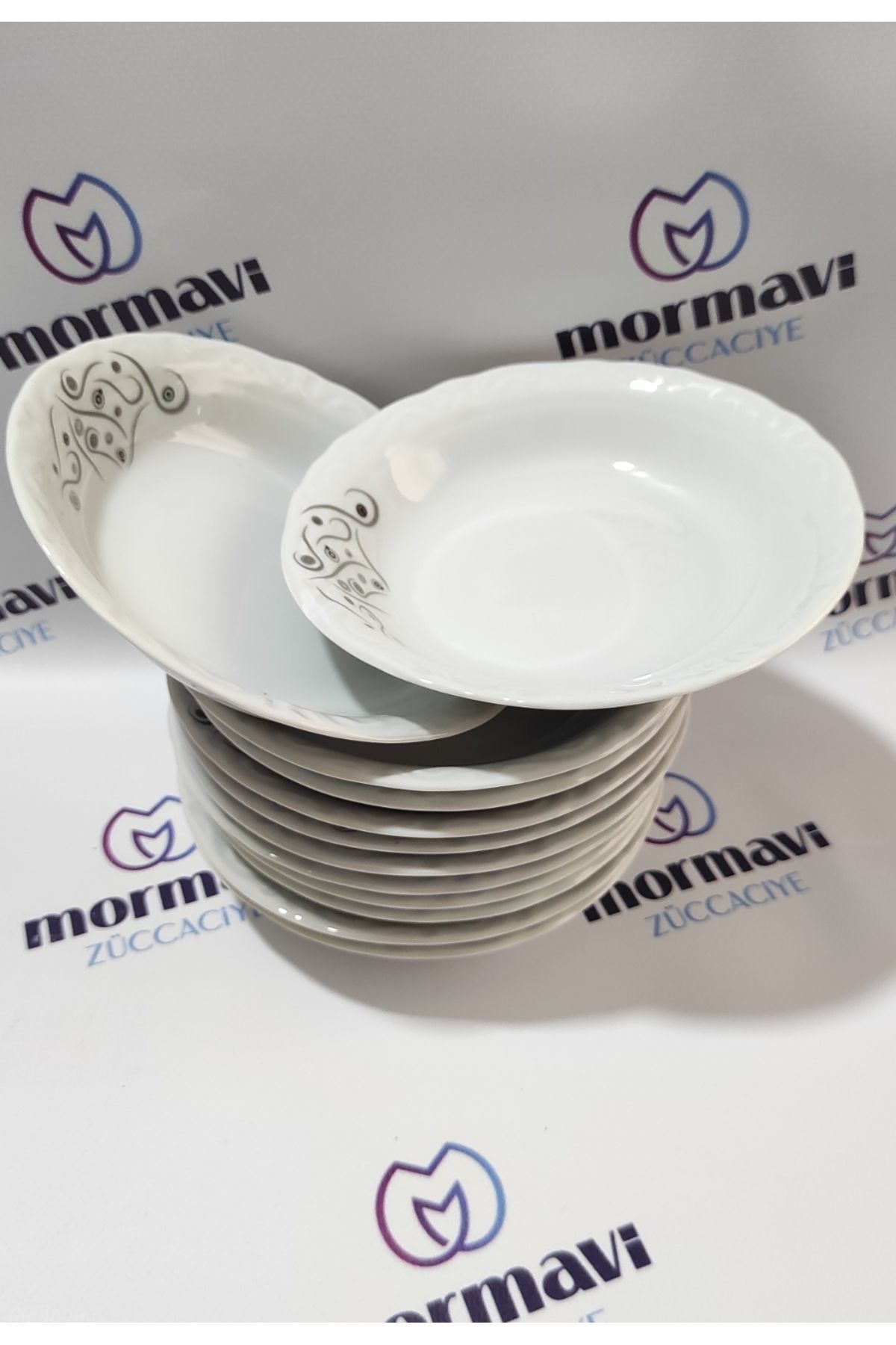 Porland PORSELEN YAKAMOZ 12 ADET 19 CM ( BÜYÜK) ÇUKUR YEMEK TABAK