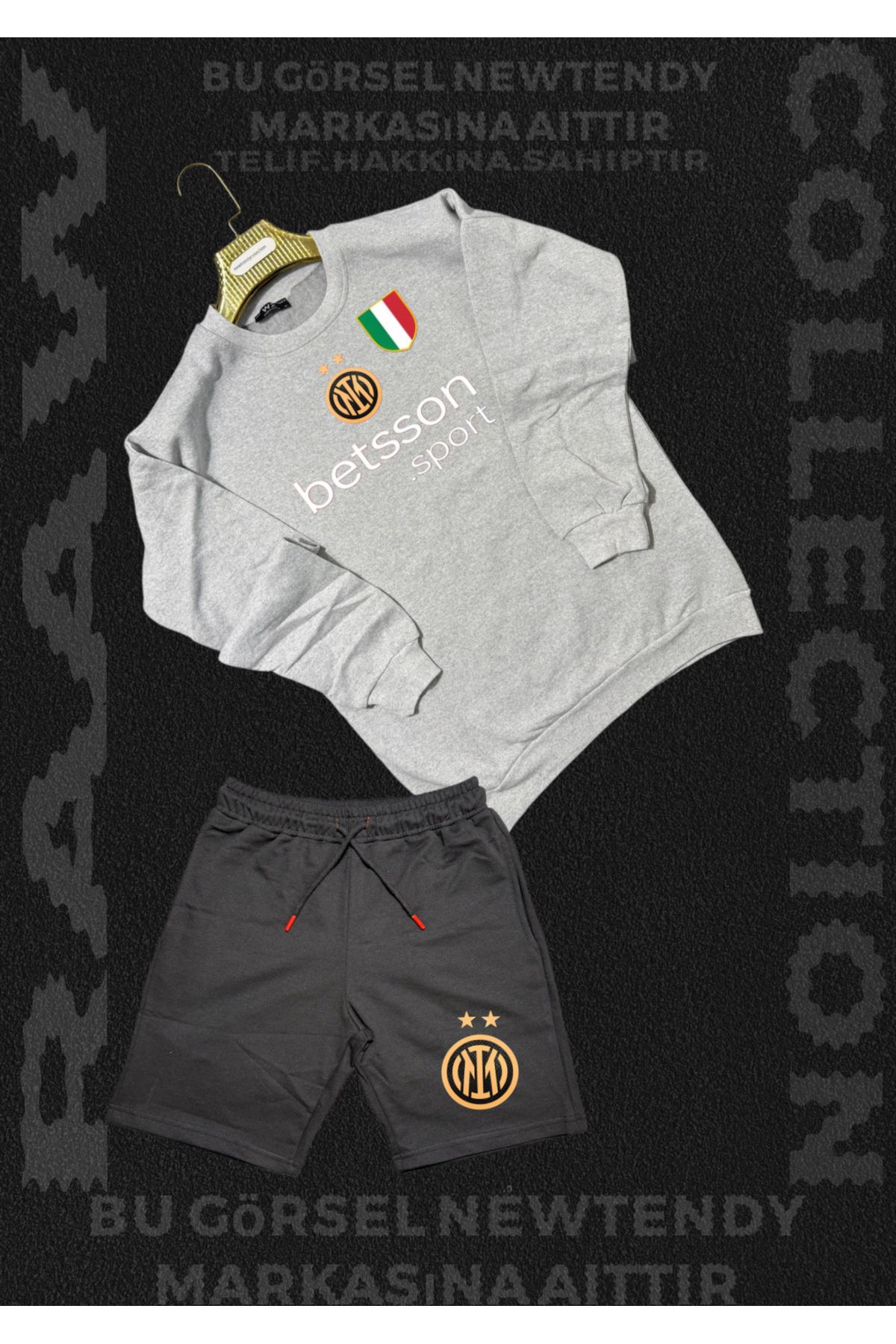 NEW TRENDY COLLECTİON ✅ Inter Logolu Kapüşonlu Sweatshirt ve yazlık şort Takımı Erkek Taraftar Spor Giyim Seti 2li kombin
