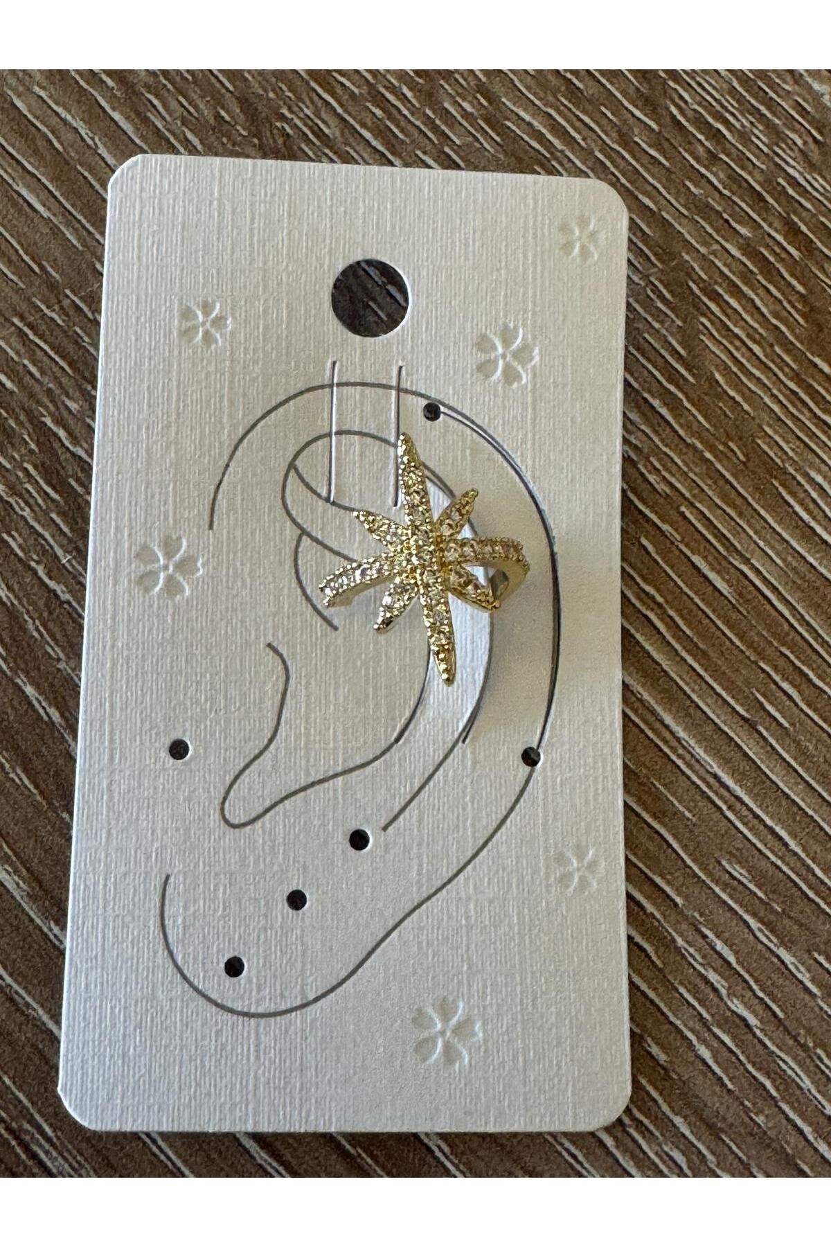 misstakıjewerly ÇELİK GOLD RENK TAŞLI YILDIZ KIKIRDAK KÜPE