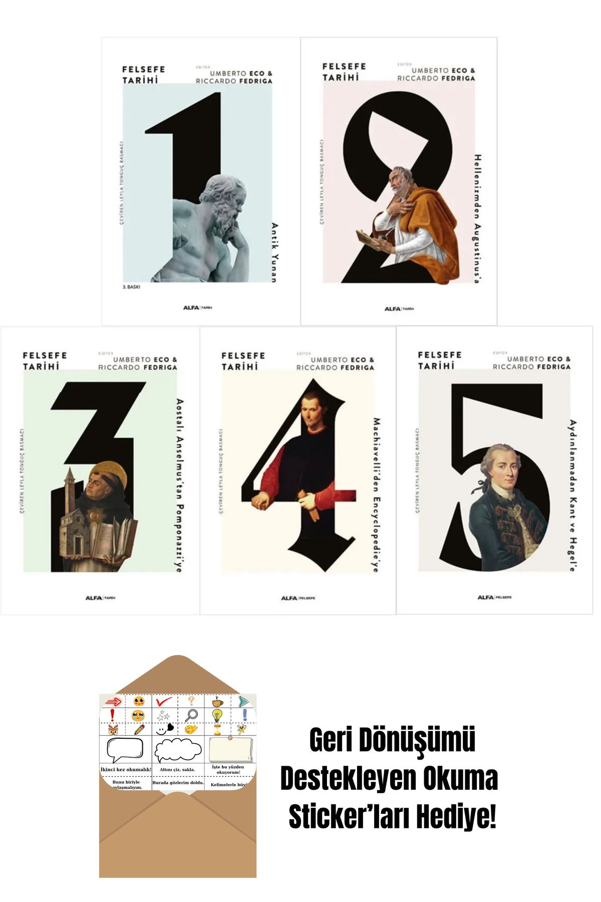 Alfa Yayınları Felsefe Tarihi 1-2-3-4-5 Set - Umberto Eco (ciltli) + Okuma Sticker'ları