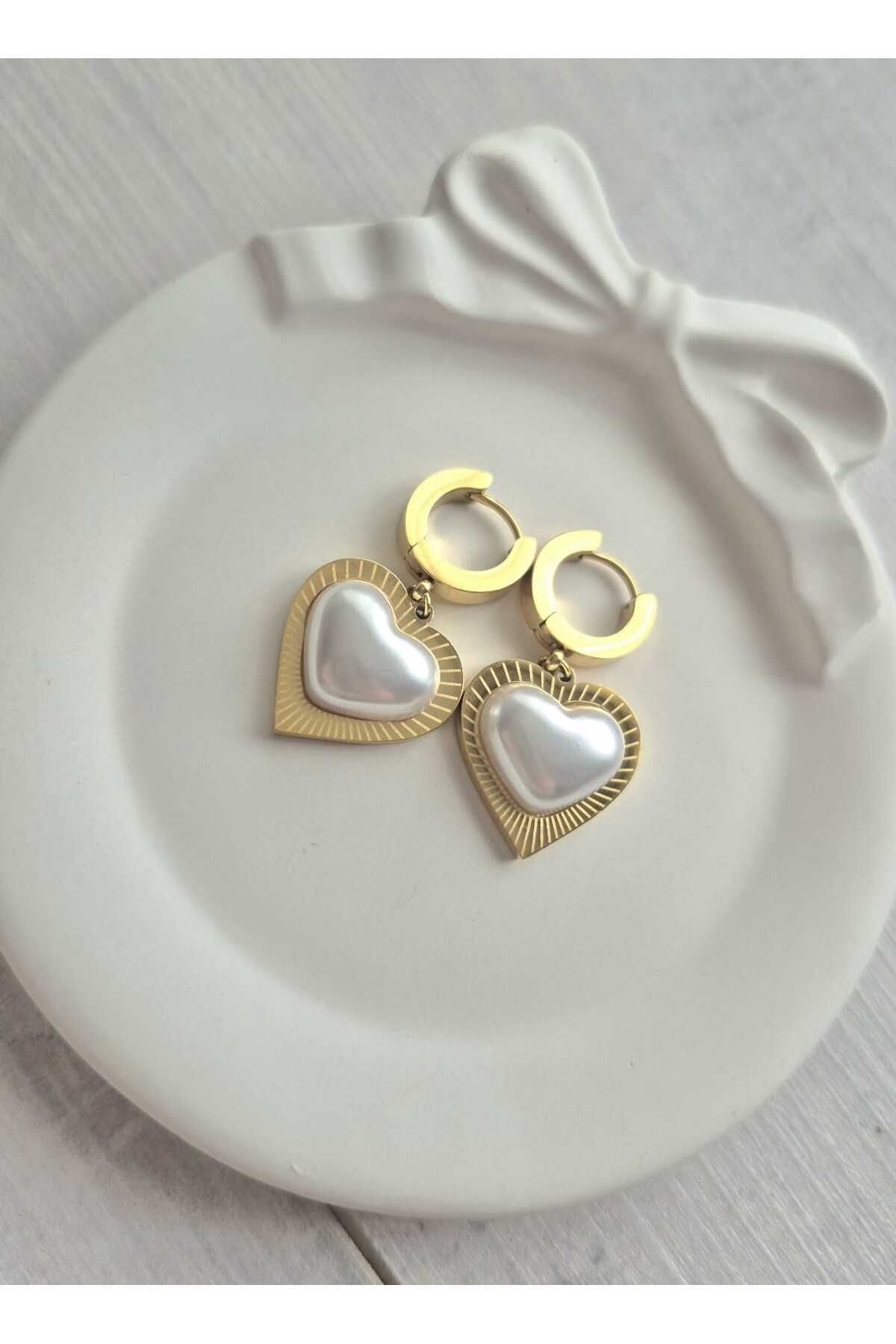 meriayboutique 316 L Kalp Çelik Küpe Gold Renk