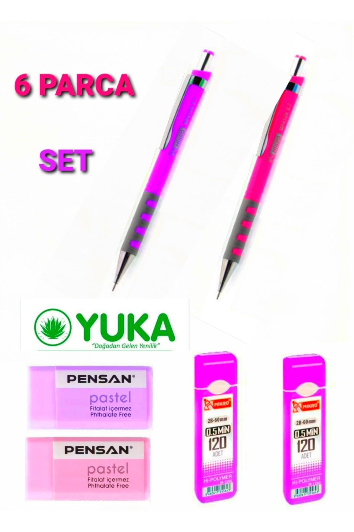 Yuka 6 PARÇA 0.7 mm Versatil Uçlu kalem - Okul Seti KIZ öğrenci seti