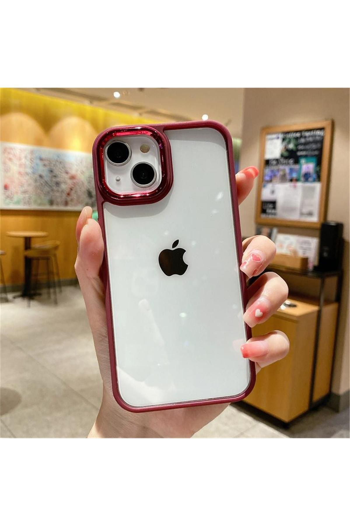 Amorix IPHONE 14 PRO PEN RENKLİ KENARLI ŞEFFAF SİLİKON KILIF