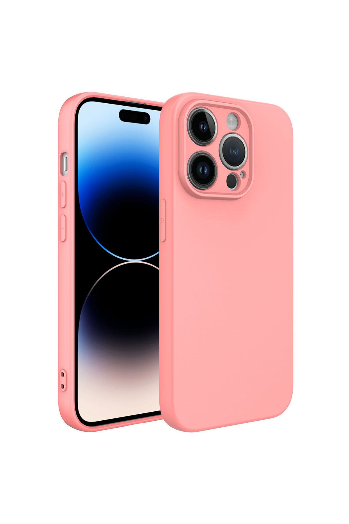 Nevarium iPhone 14 Pro Max Kılıf Lansman İçi Kadife Kamera Korumalı Mara Silikon Kılıf-Pembe