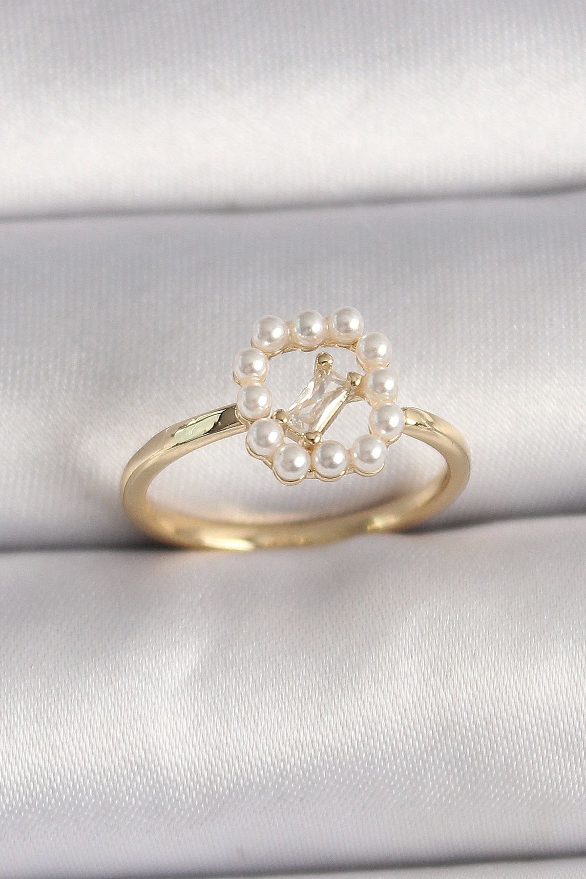 OurStyles Pirinç Gold Renk Zirkon Taş Detaylı İncili Ayarlanabilir Yüzük - TJ-BYK3541