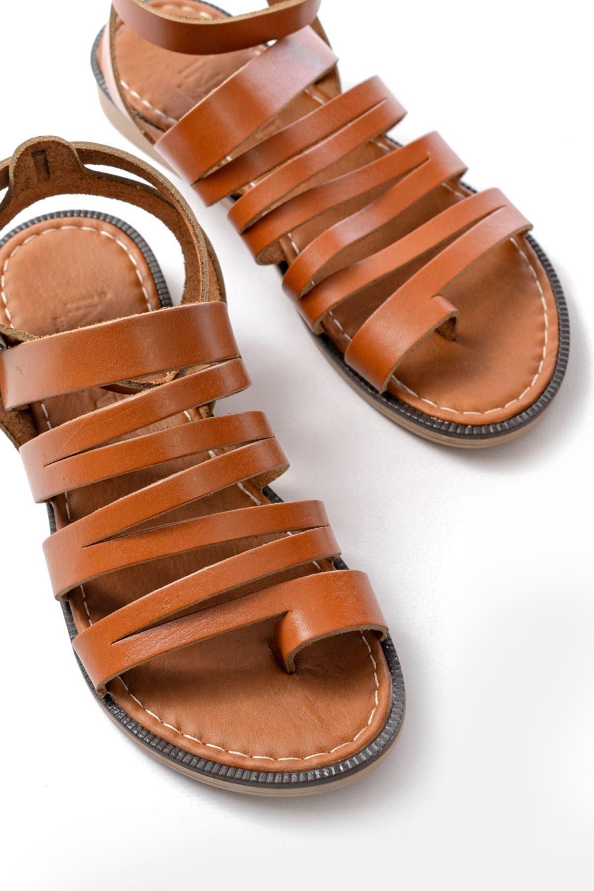 Aymood-205-041 Tan Orthopedic Genuine Leather Women's Sandals 4