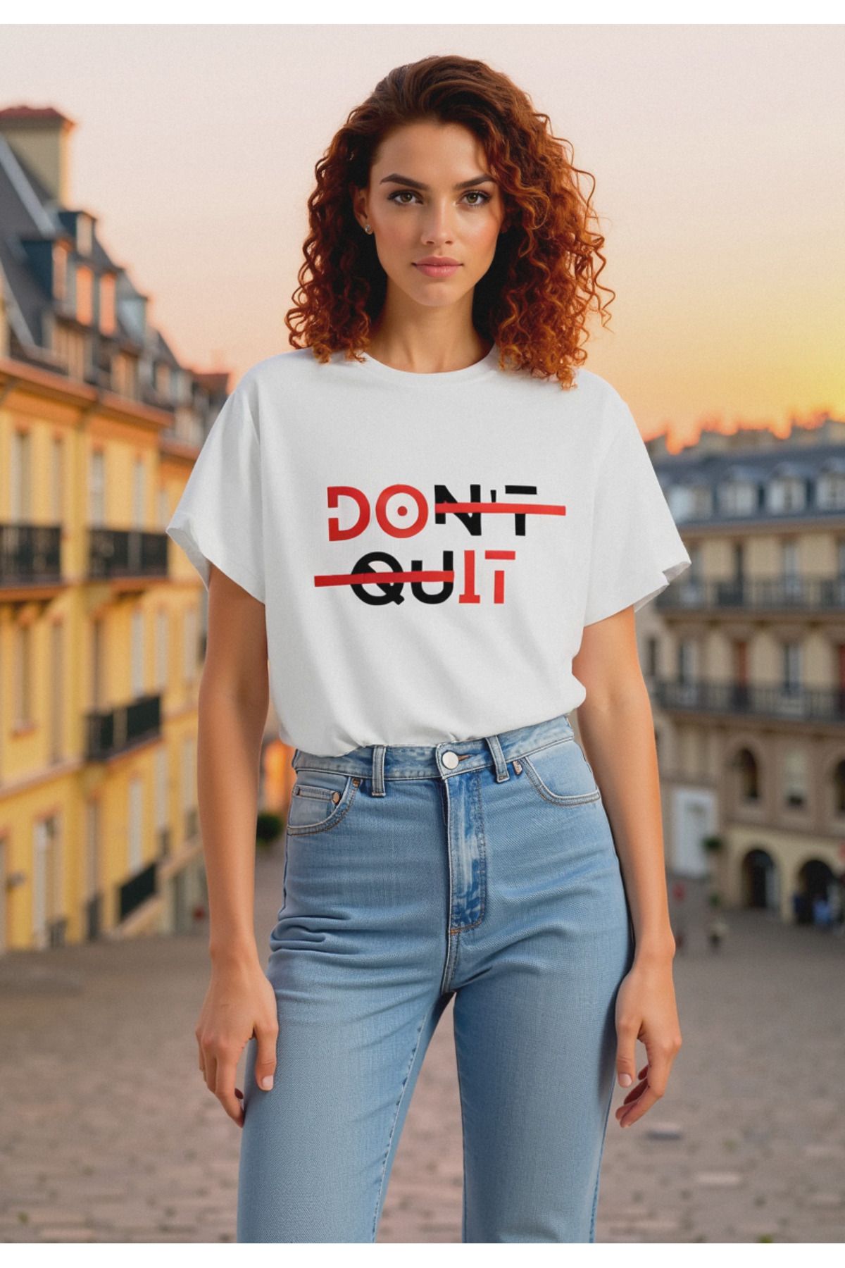 ELNOYA Unisex Pamuklu Beyaz Oversize "Do It" Baskılı Rahat Günlük T-shirt