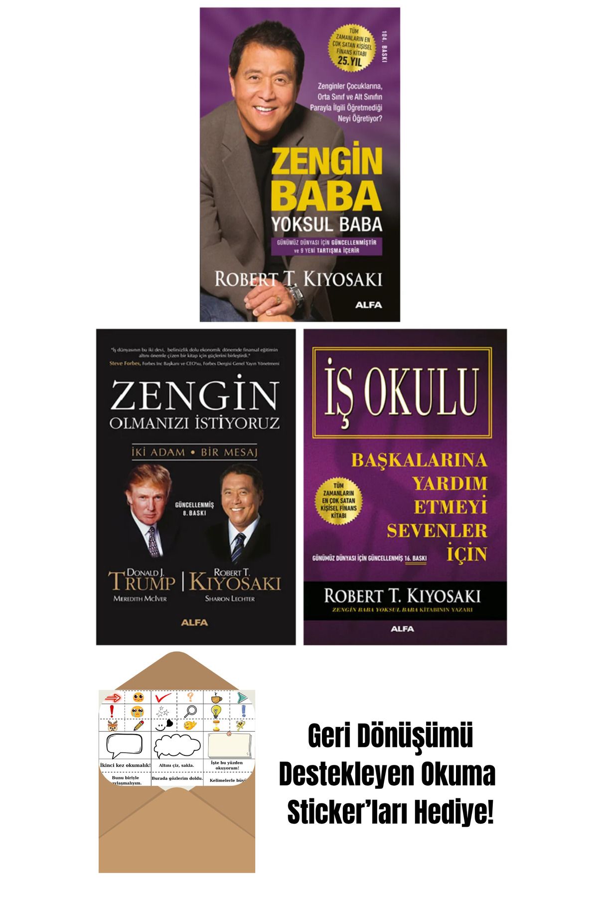 Alfa Yayınları Kiyosaki 3 Kitap Set/Zengin Baba Yoksul Baba+Zengin Olmanızı İstiyoruz + Okuma Sticker'ları