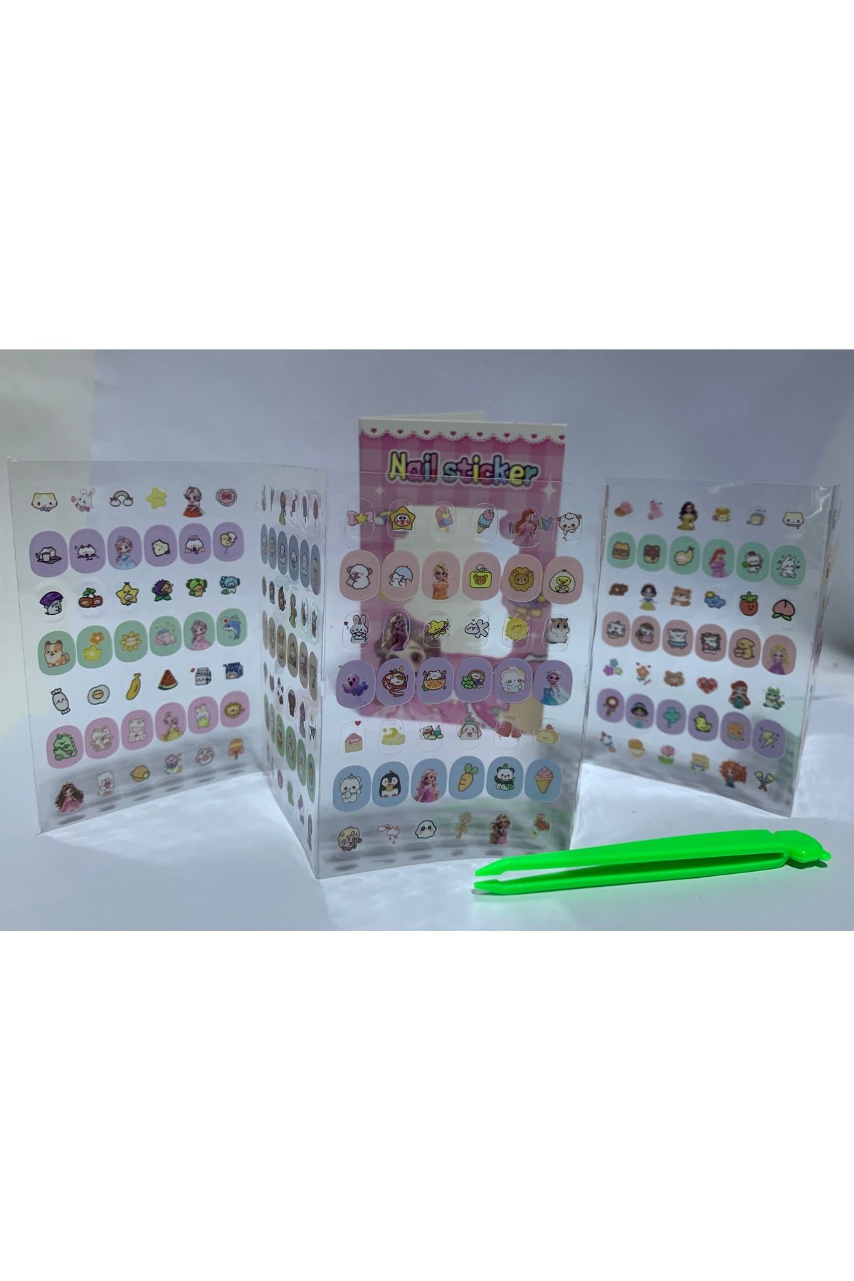 abnturk Kız Çocuk Tırnak Stickerı 210 Adet Renkli Sevimli Kolay Yapışan Sticker (1 Paket)