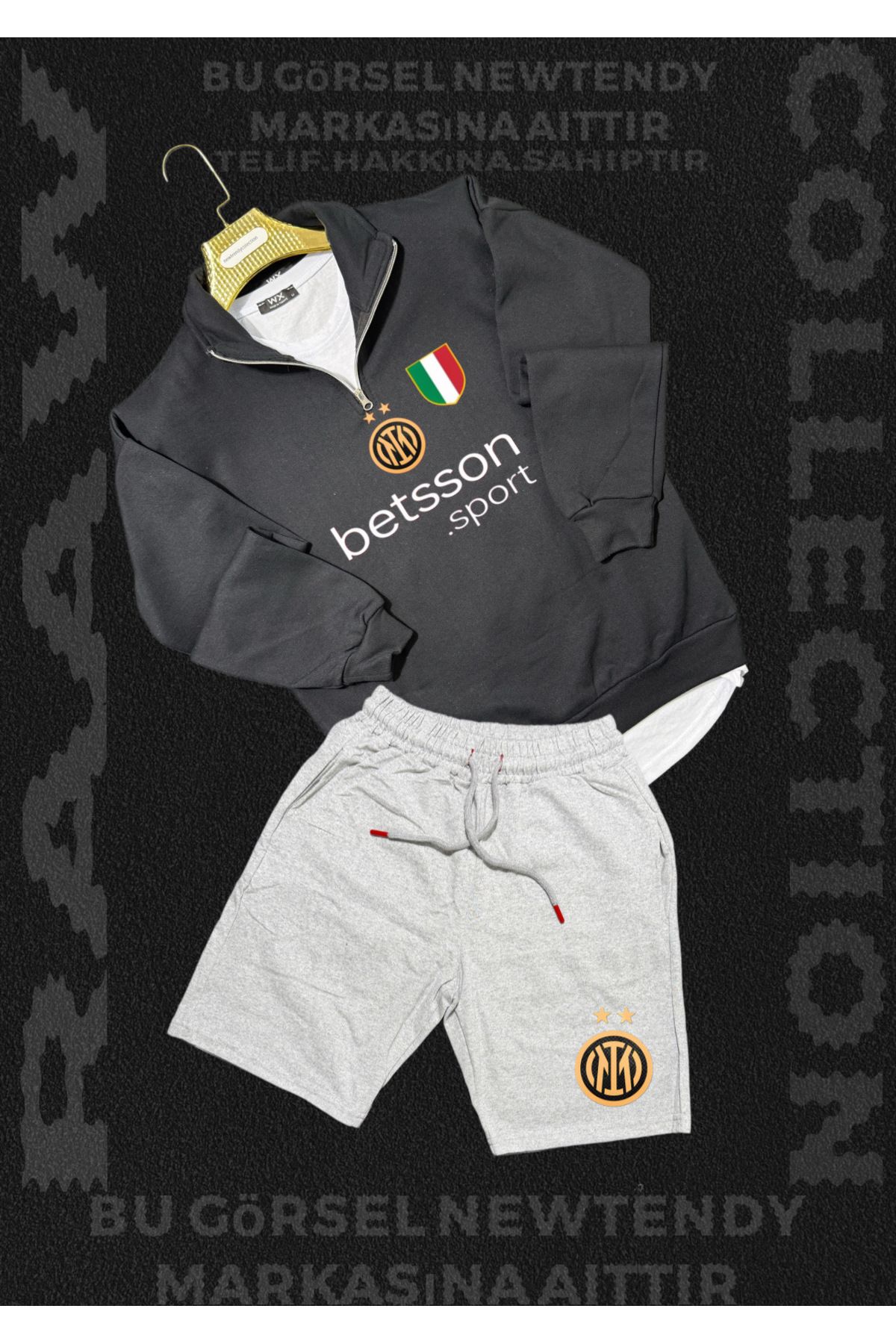 NEW TRENDY COLLECTİON ✅Dik yaka fermuarlı sweatshirt ve yazlık şort taraftar kombin 2li set