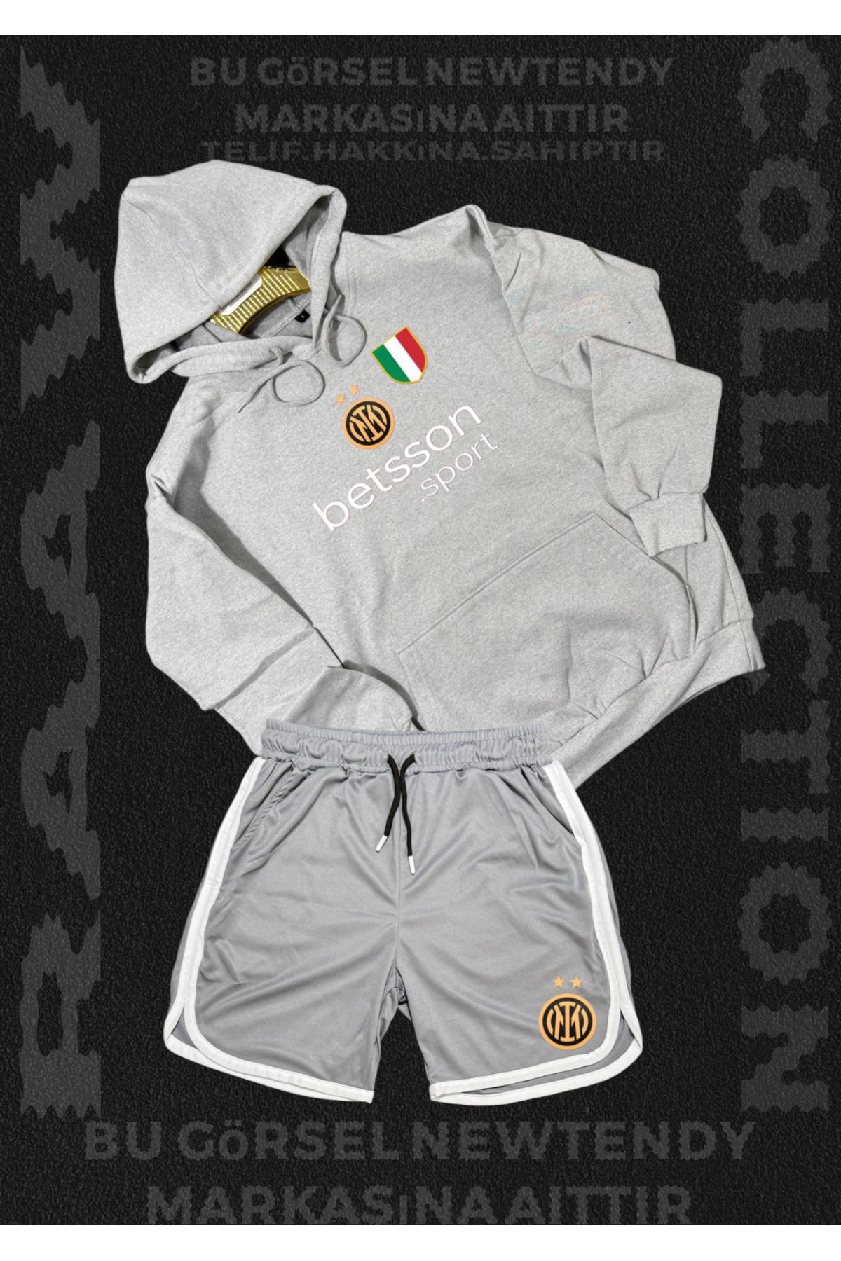 NEW TRENDY COLLECTİON ✅ Inter Milano Logolu Kapüşonlu Sweatshirt ve Şort Takımı Taraftar Spor Giyim Seti 2li kombin
