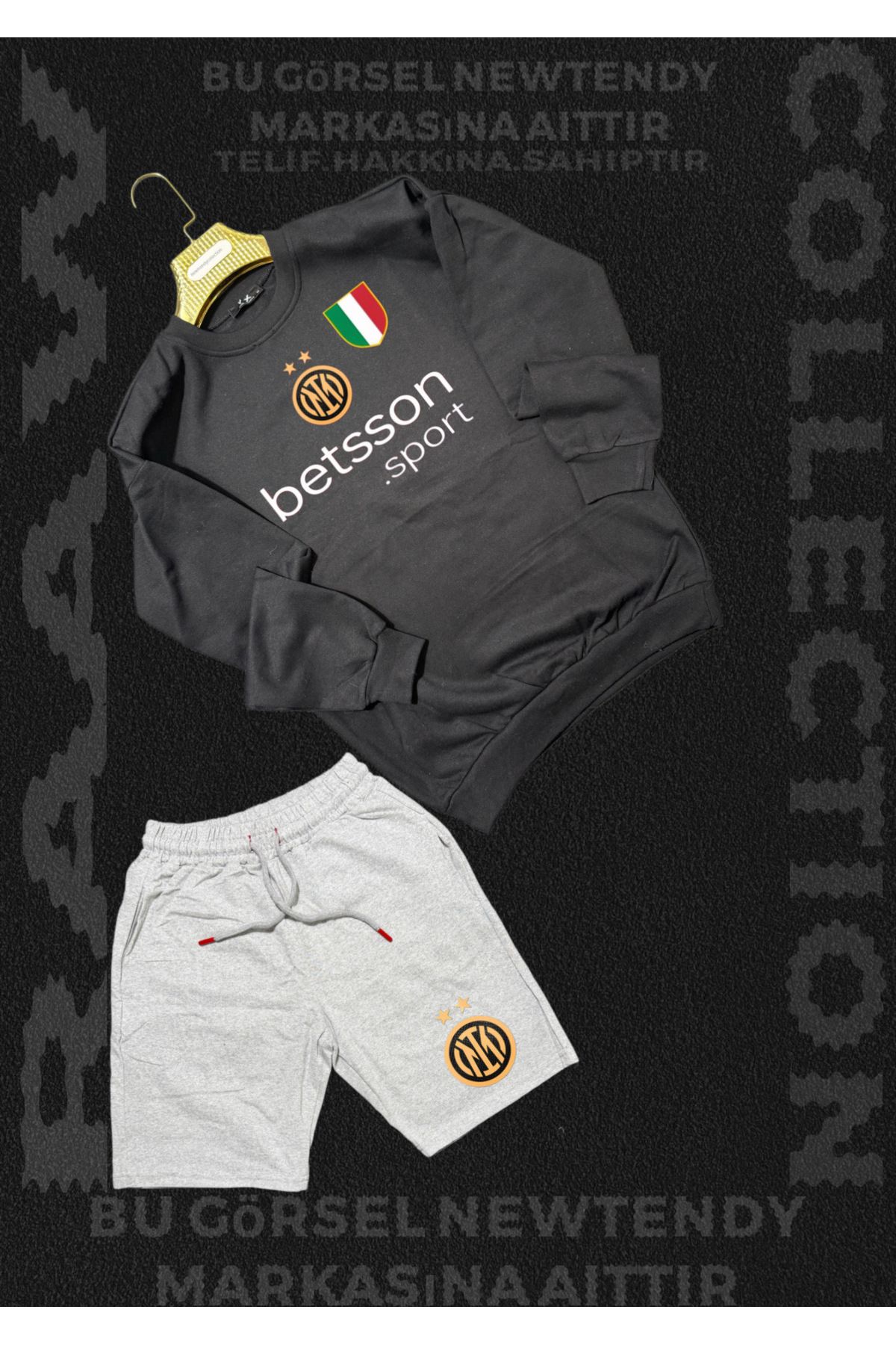 NEW TRENDY COLLECTİON ✅ Inter Logolu Kapüşonlu Sweatshirt ve yazlık şort Takımı Erkek Taraftar Spor Giyim Seti 2li kombin
