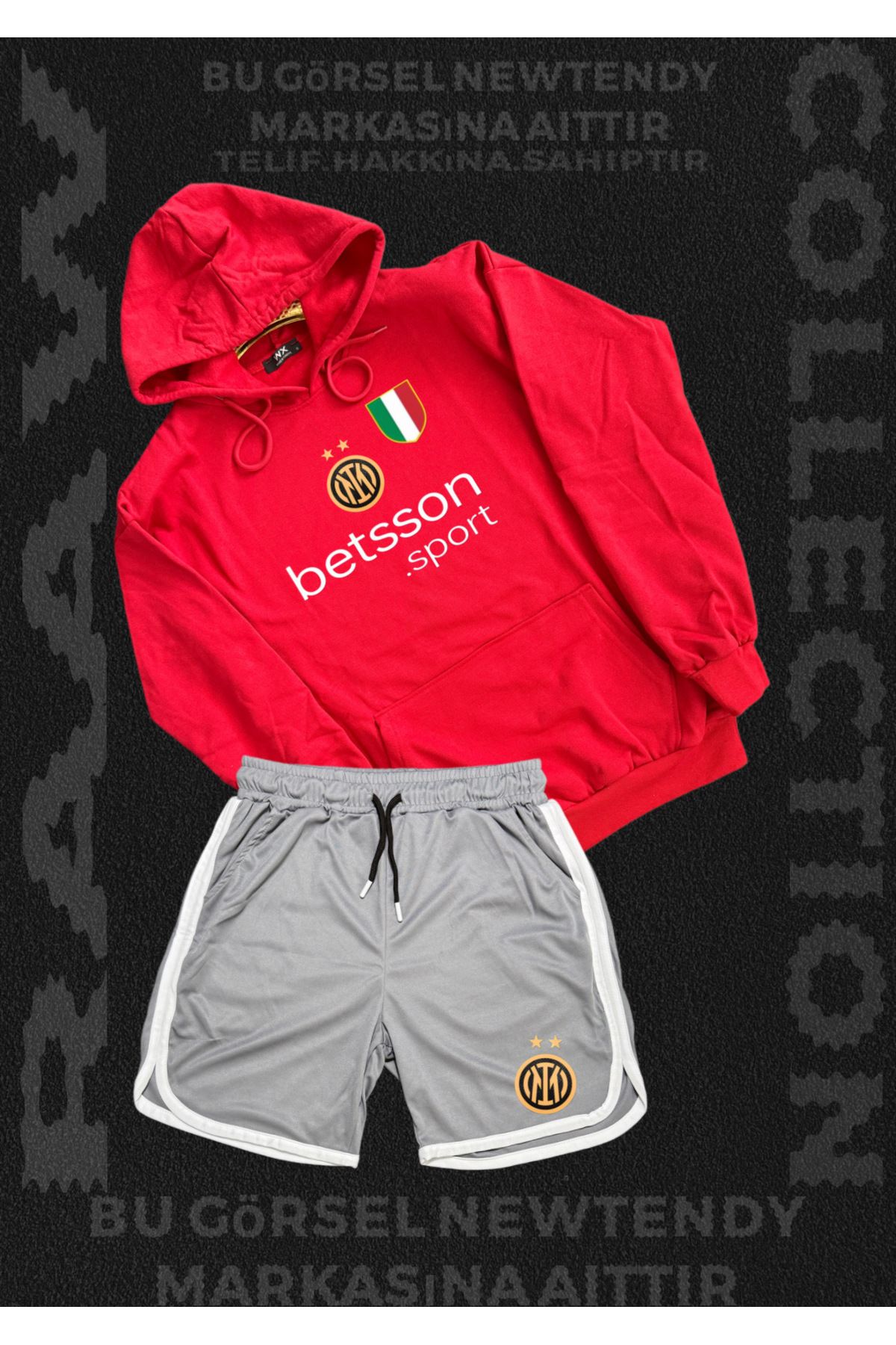 NEW TRENDY COLLECTİON ✅ Inter Milano Logolu Kapüşonlu Sweatshirt ve Şort Takımı Taraftar Spor Giyim Seti 2li kombin