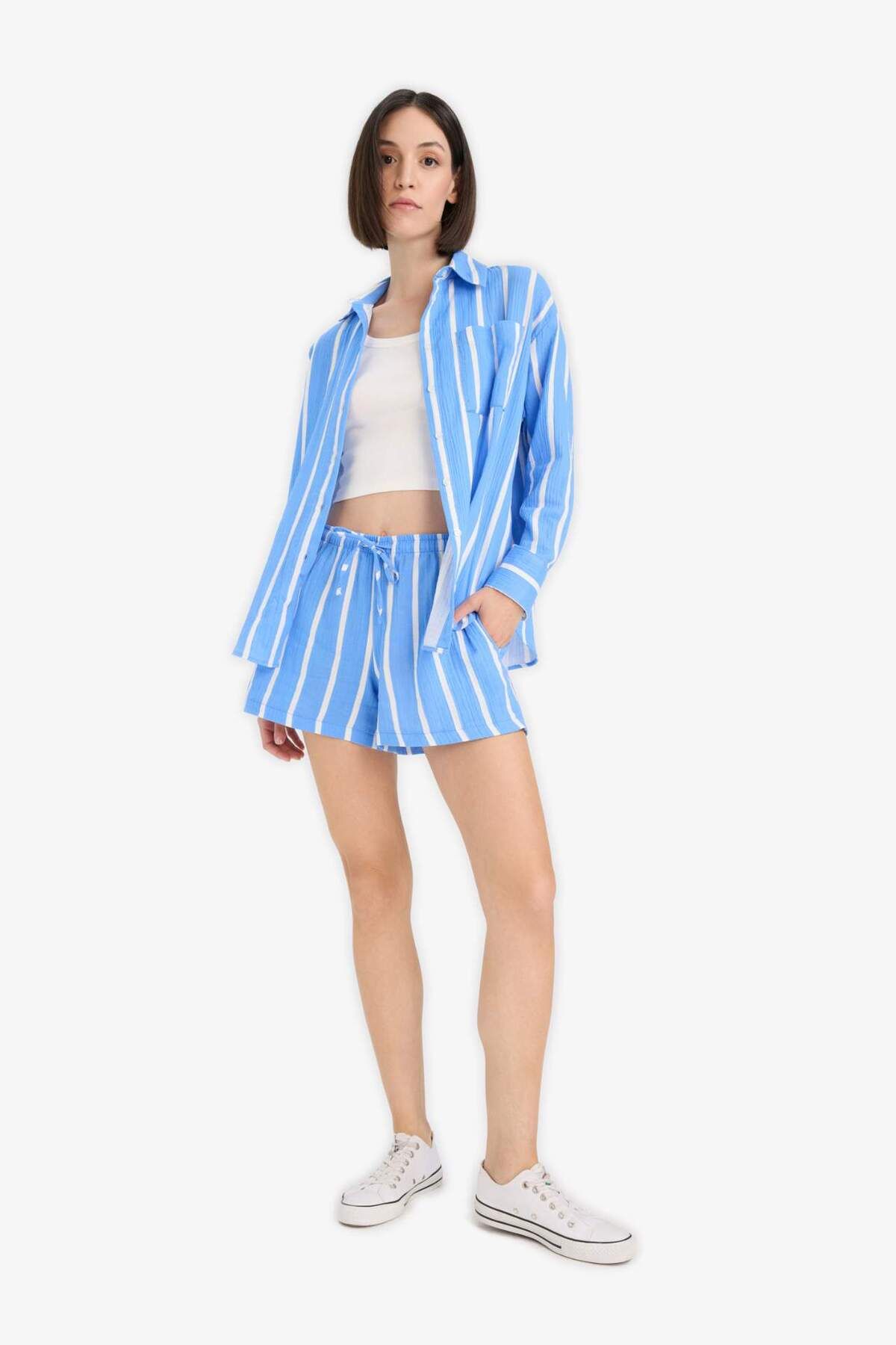 DeFacto-A-Line Regular Waist Short Leg Muslin Shorts F3577Ax25Sm 3