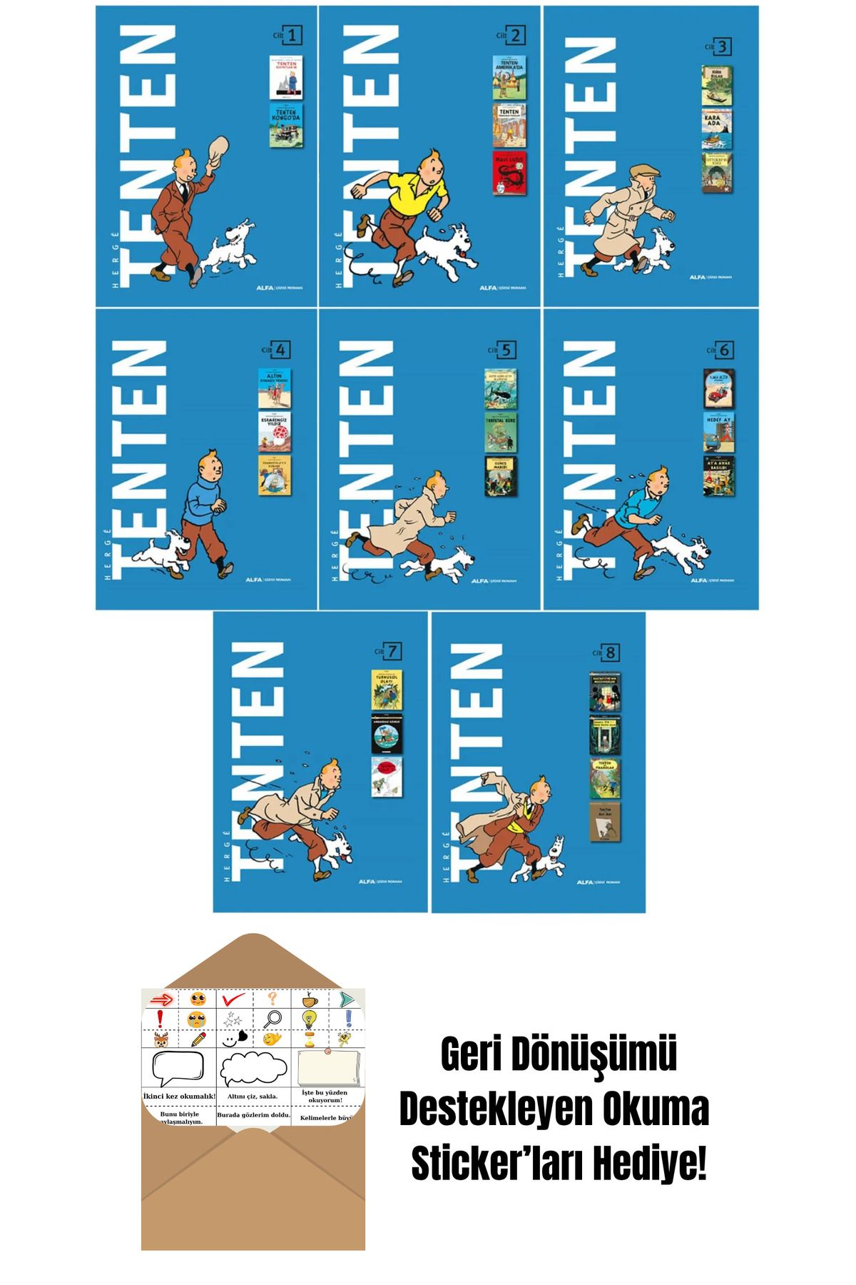 Alfa Yayınları Tenten Toplu Ciltler 8 Kitap Set (ciltli, Toplam 24 Sayı) + Okuma Sticker'ları