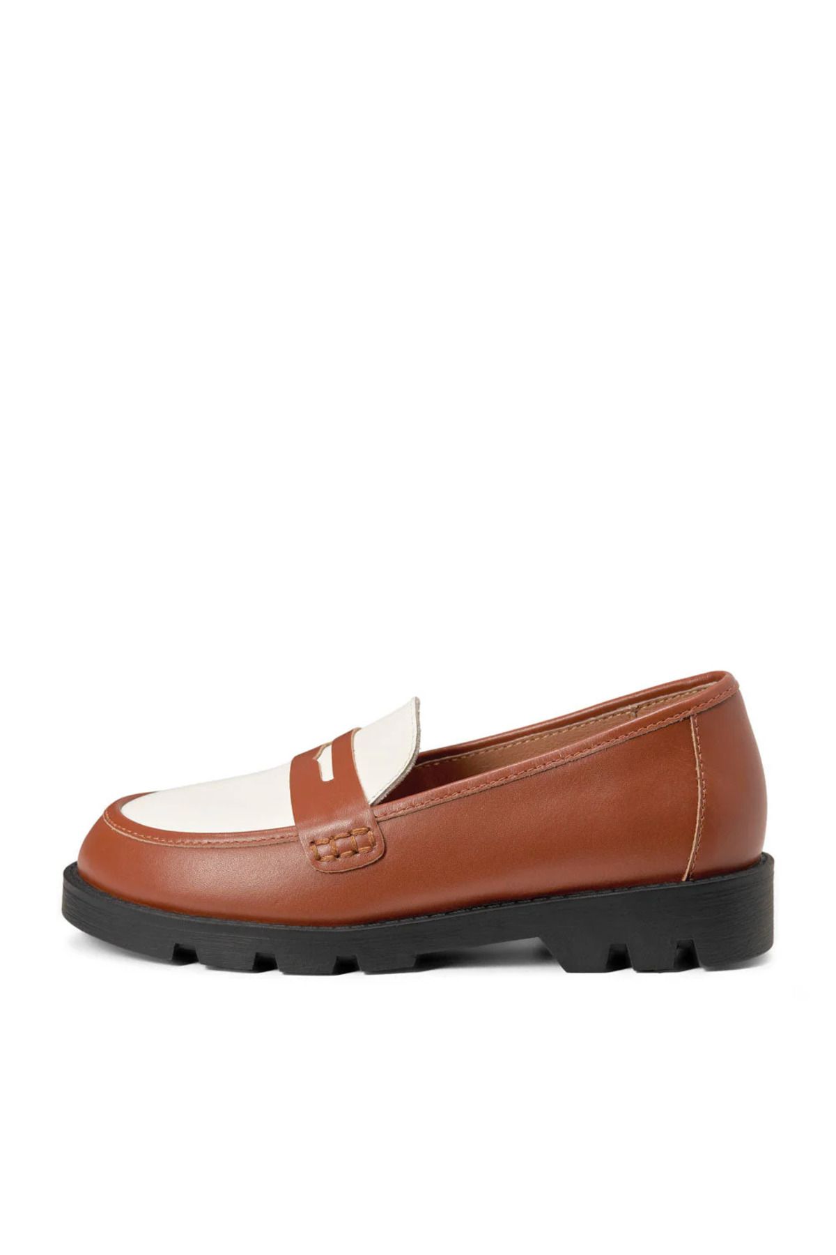 AGE OF INNOCENCE Haven Kahve Beyaz Kahve Deri Klasik Penny Loafer Kadın Ayakkabı