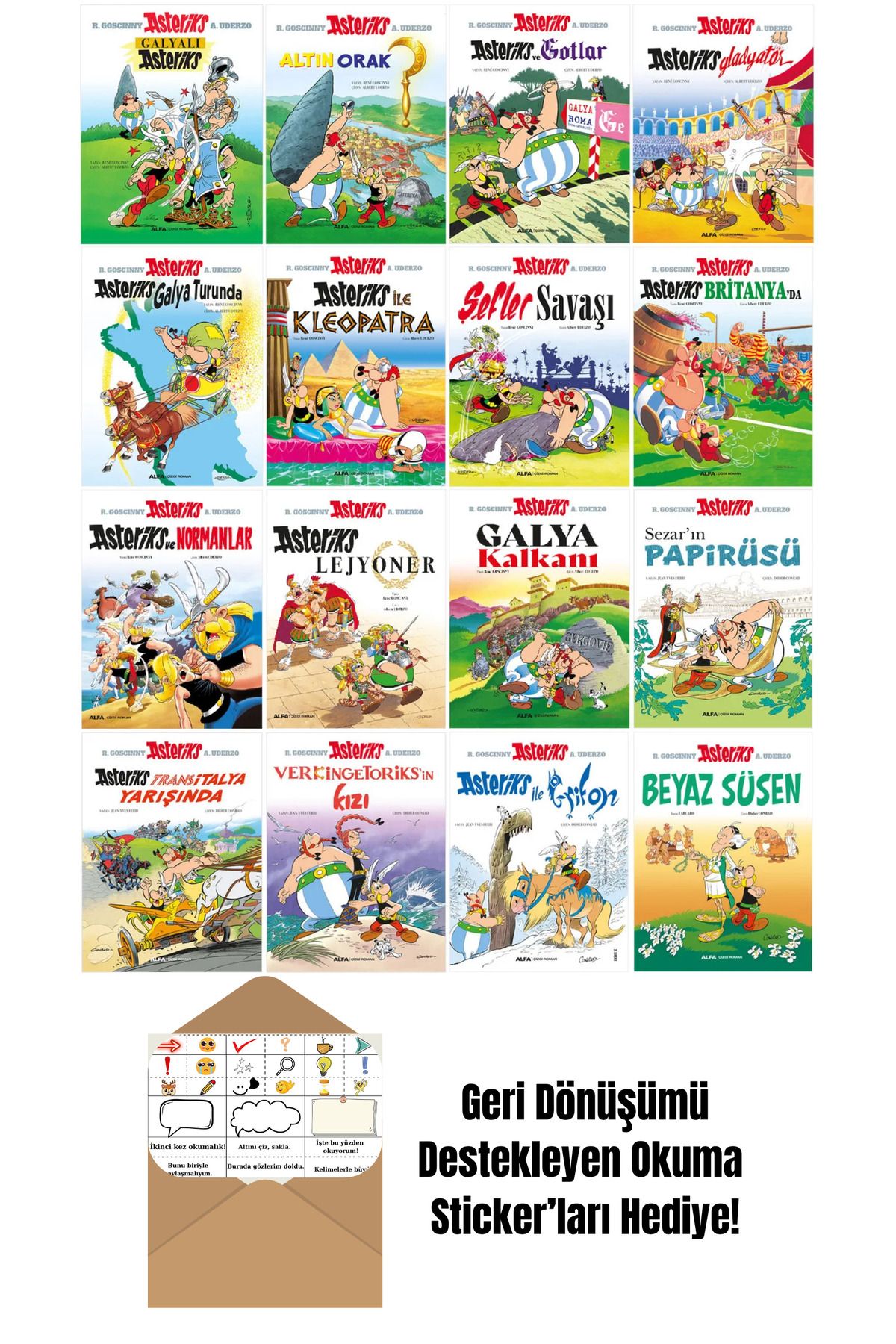 Alfa Yayınları Asteriks 16 Cilt Çizgi Roman Seti + Okuma Sticker'ları