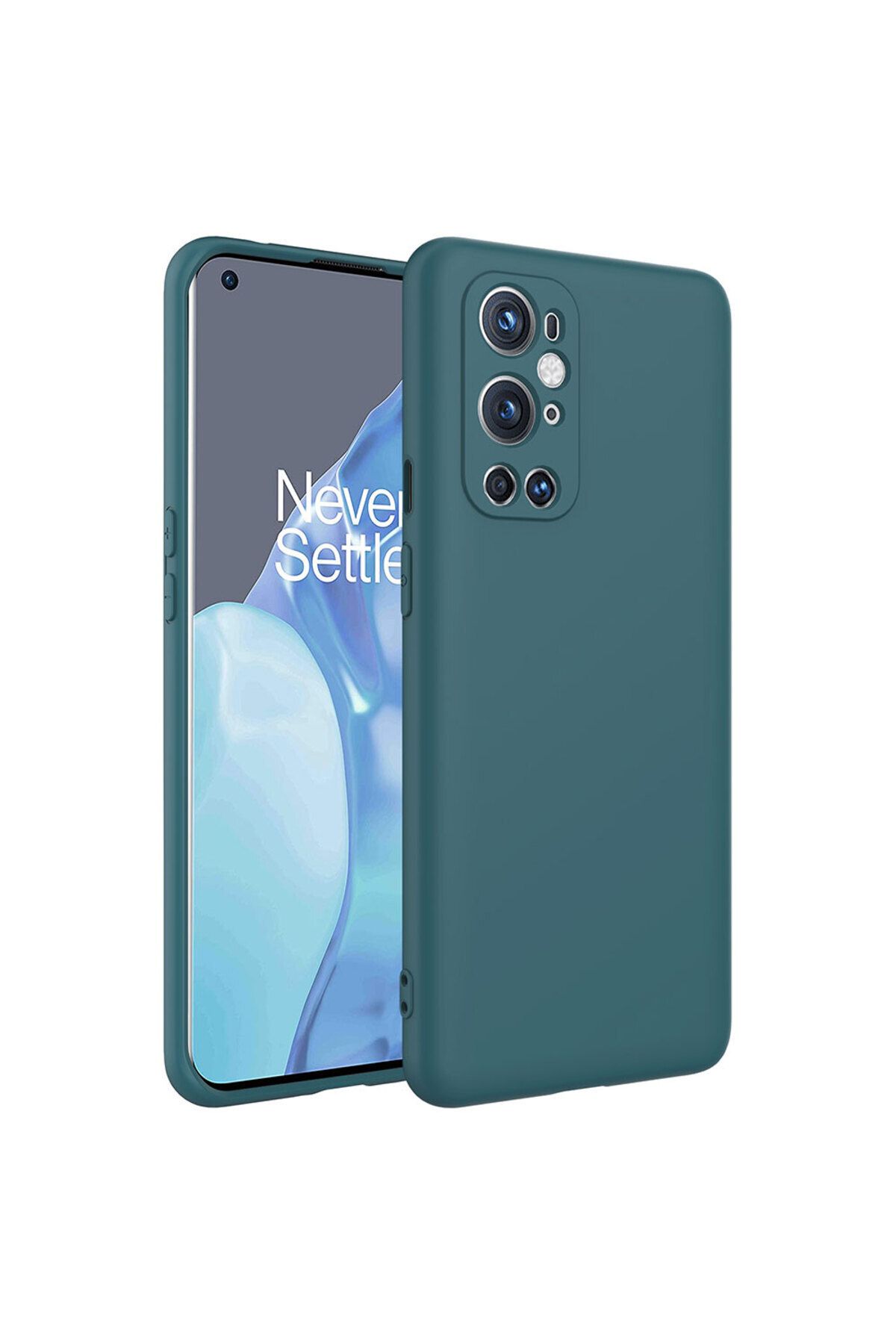 Nevarium One Plus 9 Pro Kılıf Lansman İçi Kadife Kamera Korumalı Mara Silikon Kılıf - Koyu Yeşil