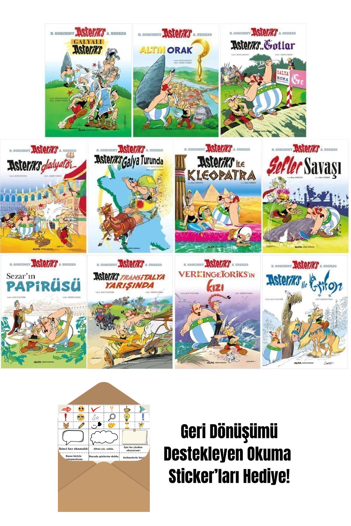 Alfa Yayınları Asteriks 11 Cilt Çizgi Roman Seti + Okuma Sticker'ları