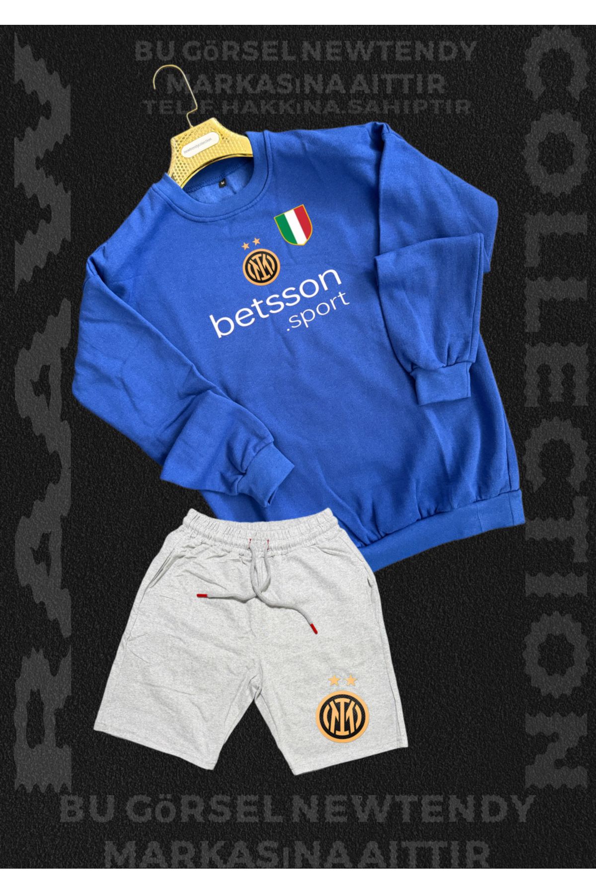 NEW TRENDY COLLECTİON ✅ Inter Logolu Kapüşonlu Sweatshirt ve yazlık şort Takımı Erkek Taraftar Spor Giyim Seti 2li kombin