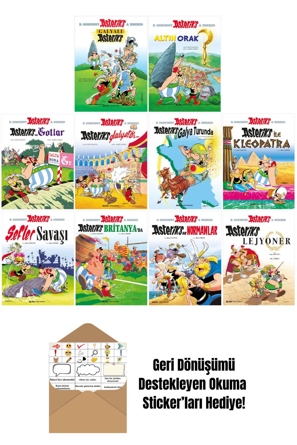 Alfa Yayınları Asteriks 1-2-3-4-5-6-7-8-9-10. Ciltler Çizgi Roman Seti + Okuma Sticker'ları