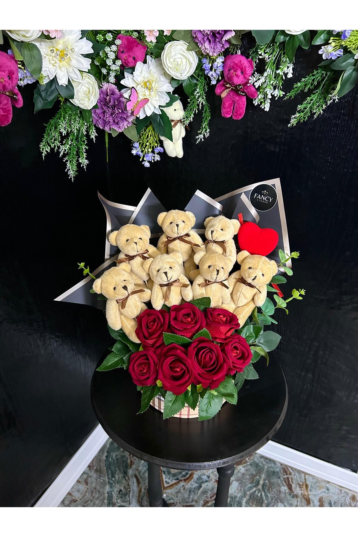 fancyflower Tasarım Kutuda Ayıcık ve Kadife Gül