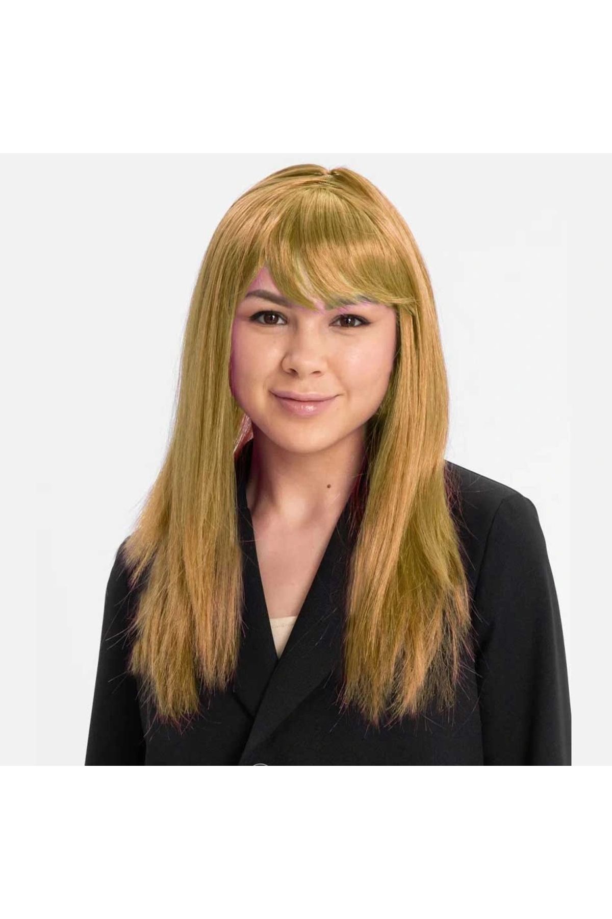 OurStyles Altın Renk Düz Kesim İçi Astarlı Uzun Parti Peruğu Takma Saç