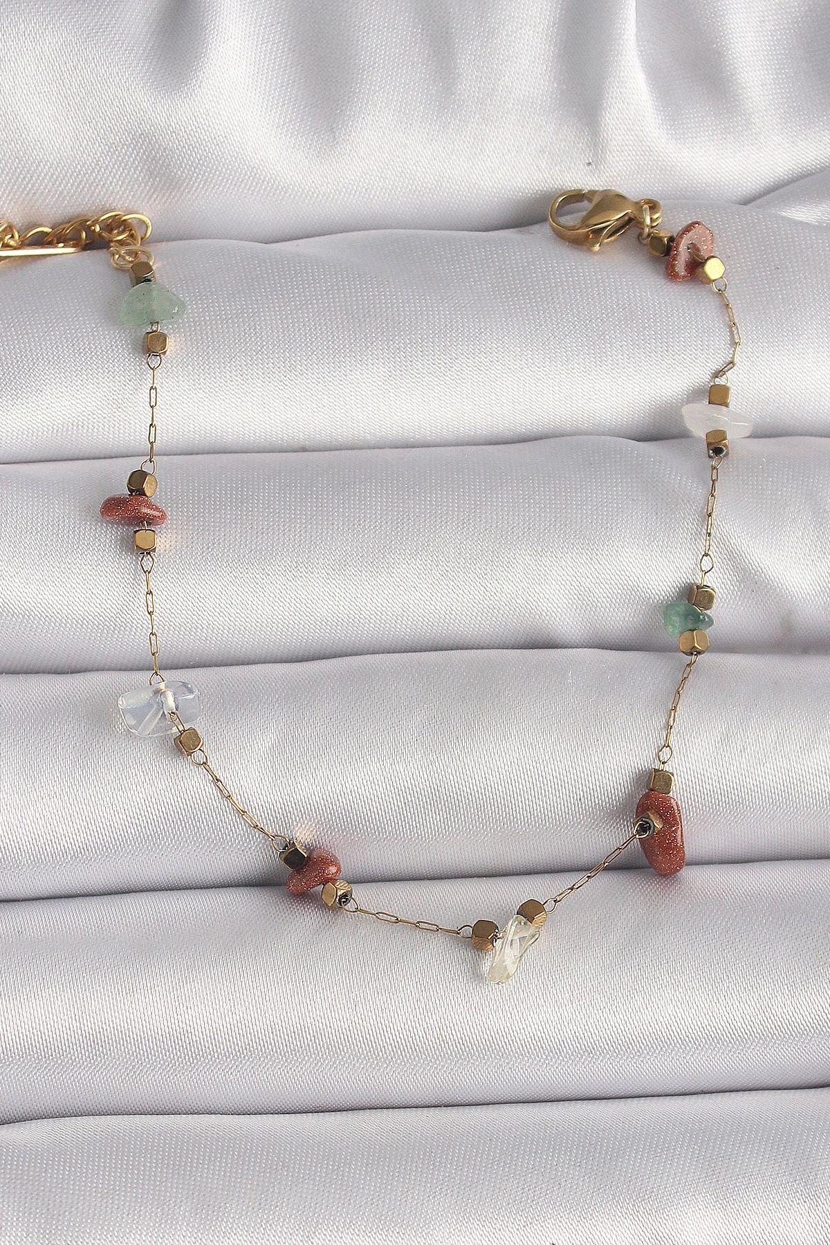 OurStyles 316L Çelik Gold Renk Zincir Renkli Doğaltaş Model Kadın Bileklik - TJ-BB6599