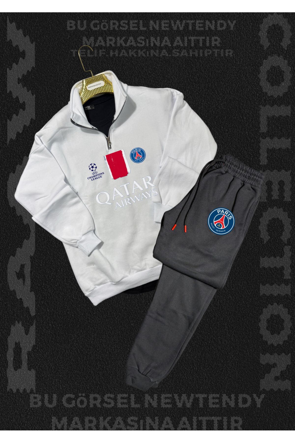 NEW TRENDY COLLECTİON ✅ Paris Sweatshirt yazlık takım dik yaka Üst penye şort alt Şampiyonlar Ligi Logolu 2li kombin