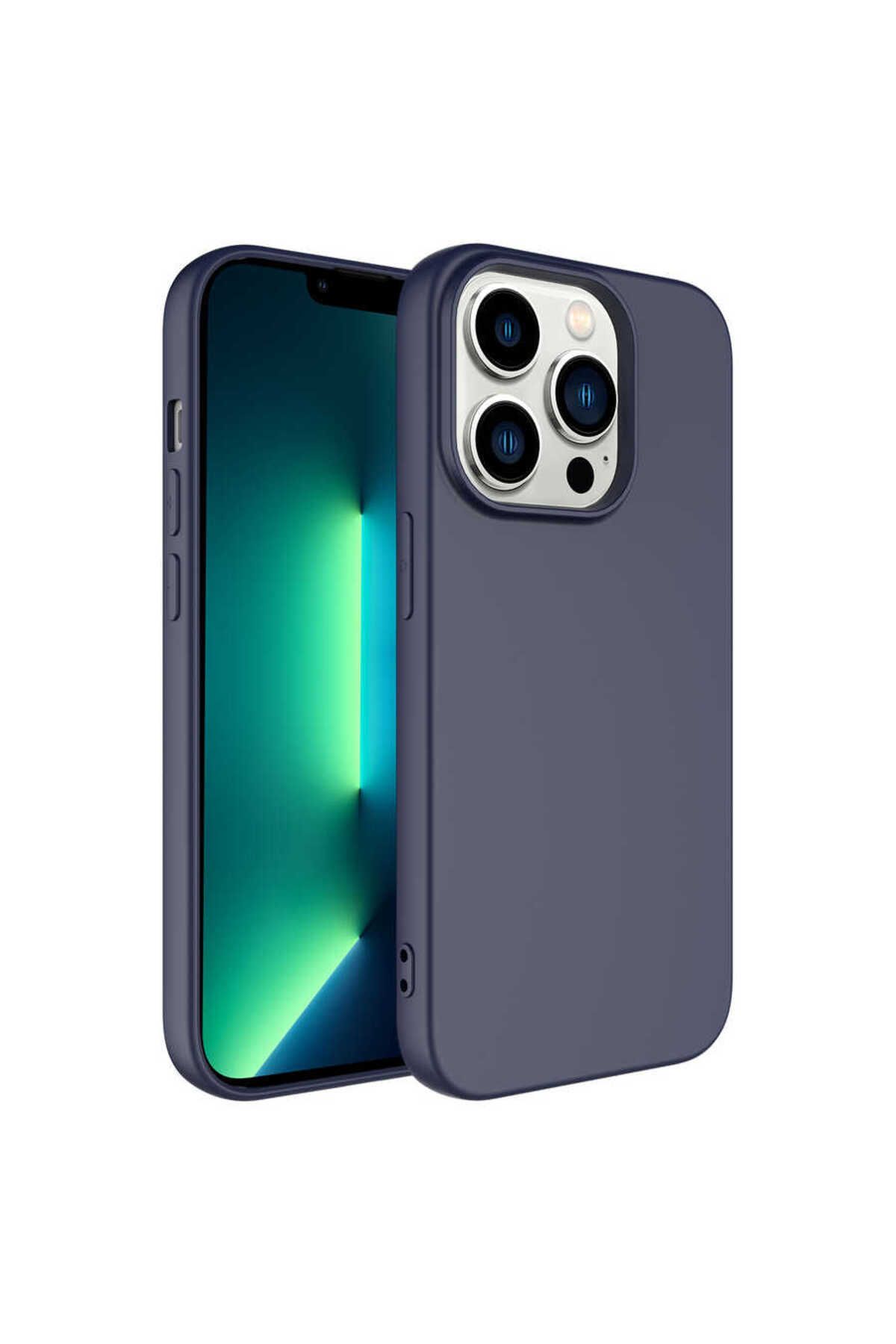 Nevarium iPhone 14 Pro Kılıf Lansman İçi Kadife Mara Silikon Kılıf-Lacivert