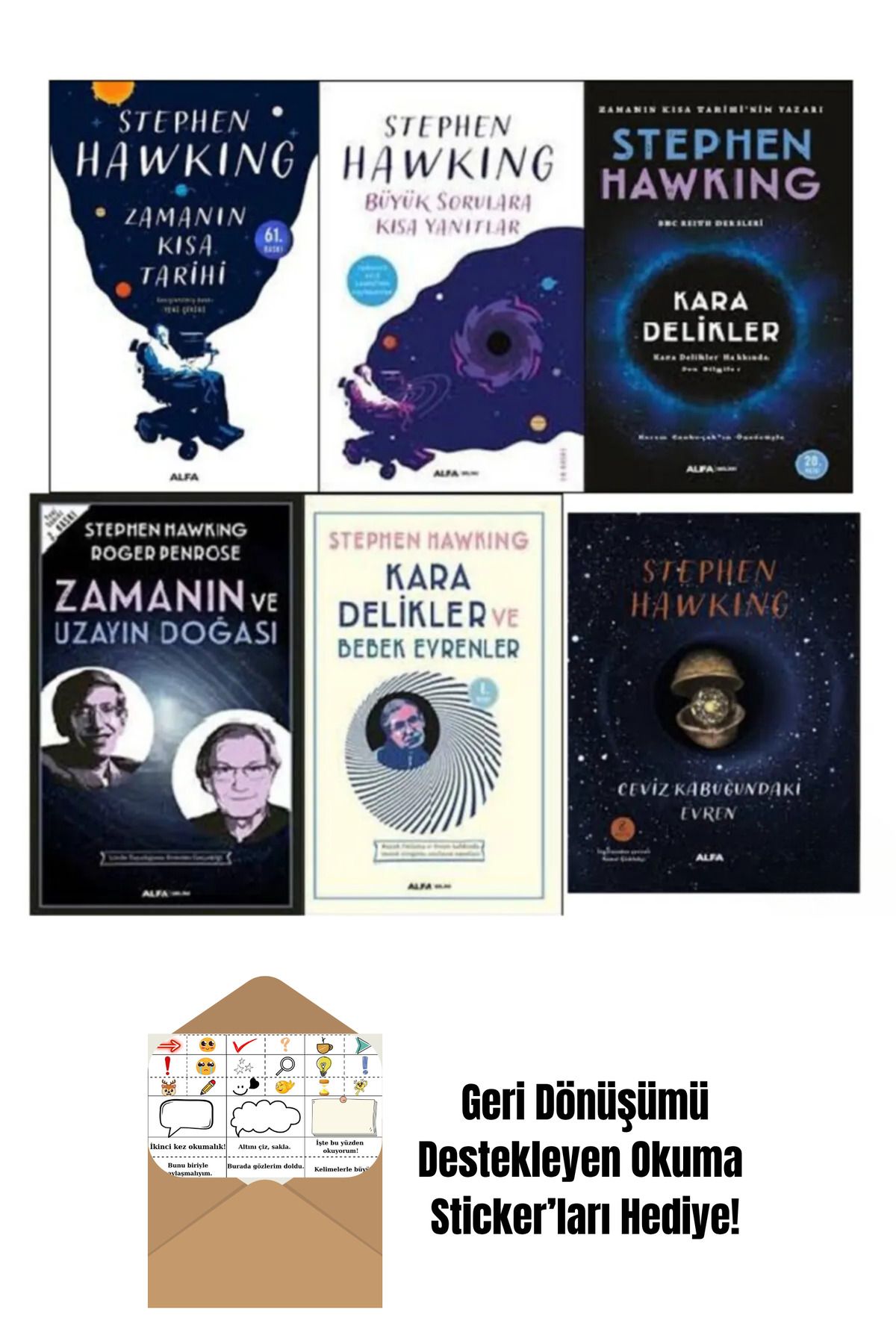 Alfa Yayınları Hawking 6 Kitap Set Zamanın Kısa Tarihi Büyük Sorulara Kısa Yanıtlar + Okuma Sticker'ları