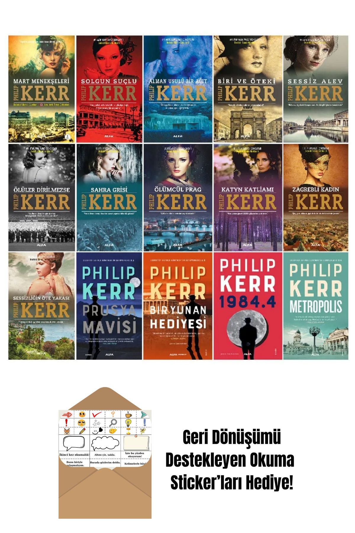 Alfa Yayınları Philip Kerr 15 Kitap Set + Okuma Sticker'ları