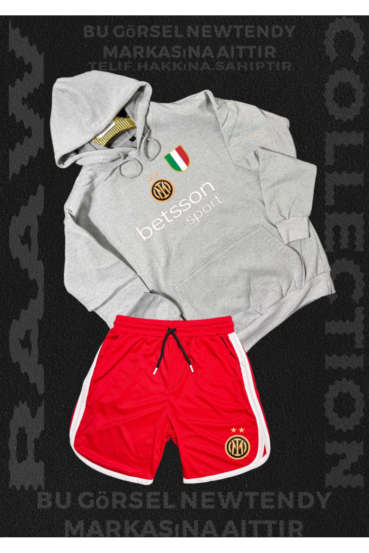 NEW TRENDY COLLECTİON ✅ Inter Milano Logolu Kapüşonlu Sweatshirt ve Şort Takımı Taraftar Spor Giyim Seti 2li kombin