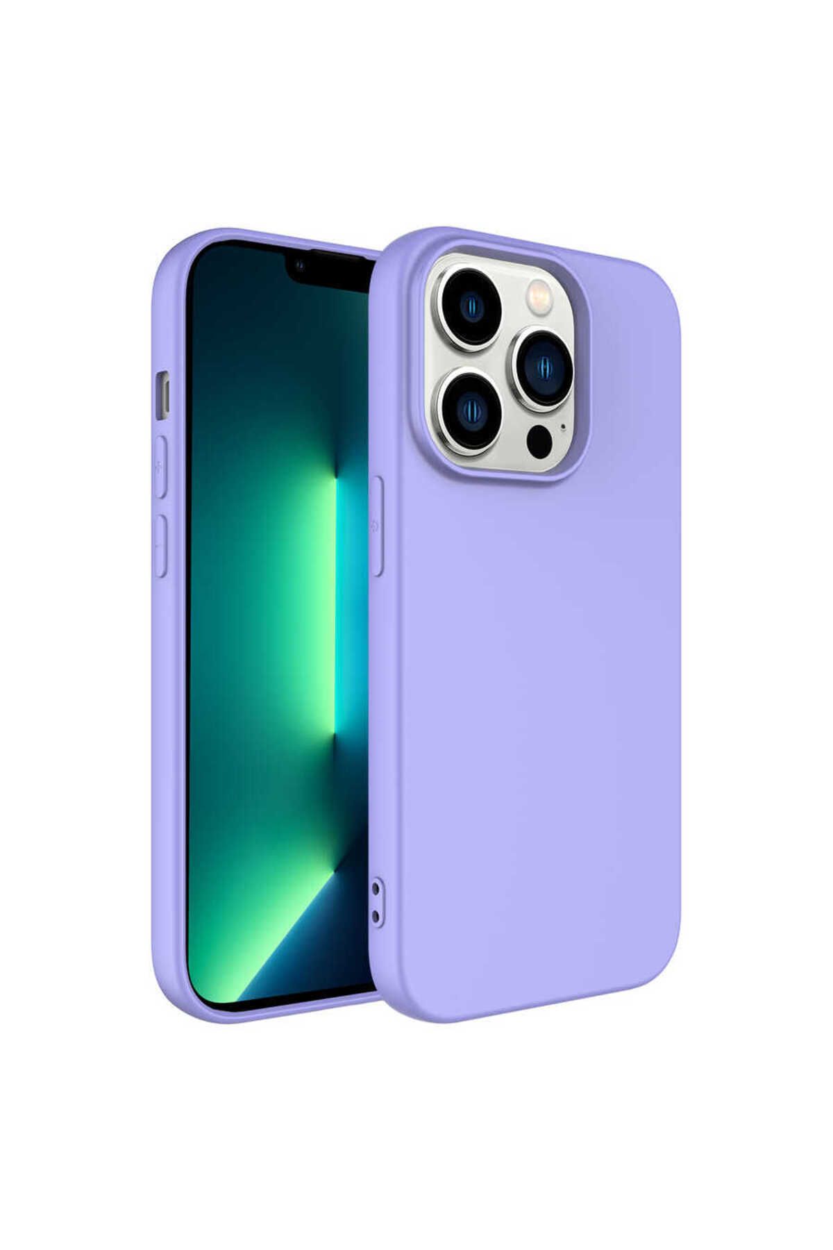 Nevarium iPhone 14 Pro Max Kılıf Lansman İçi Kadife Mara Silikon Kılıf-Lila