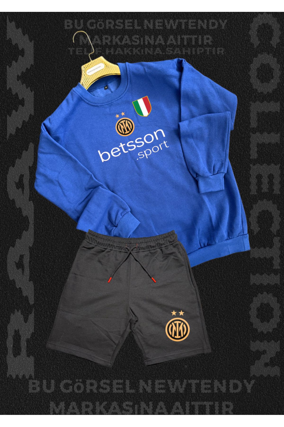 NEW TRENDY COLLECTİON ✅ Inter Logolu Kapüşonlu Sweatshirt ve yazlık şort Takımı Erkek Taraftar Spor Giyim Seti 2li kombin